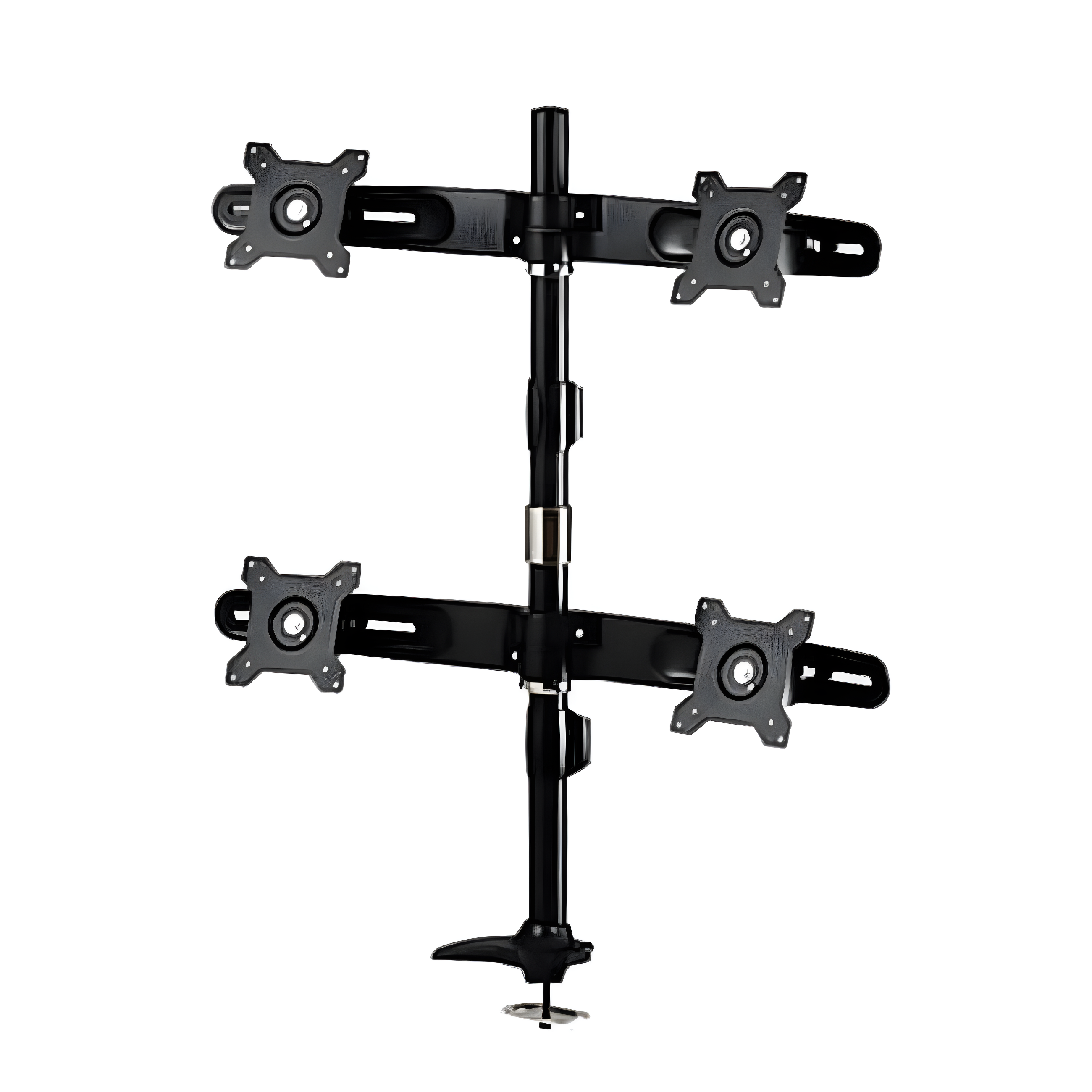 Black Quad Monitor Desk Mount with Adjustable Arms