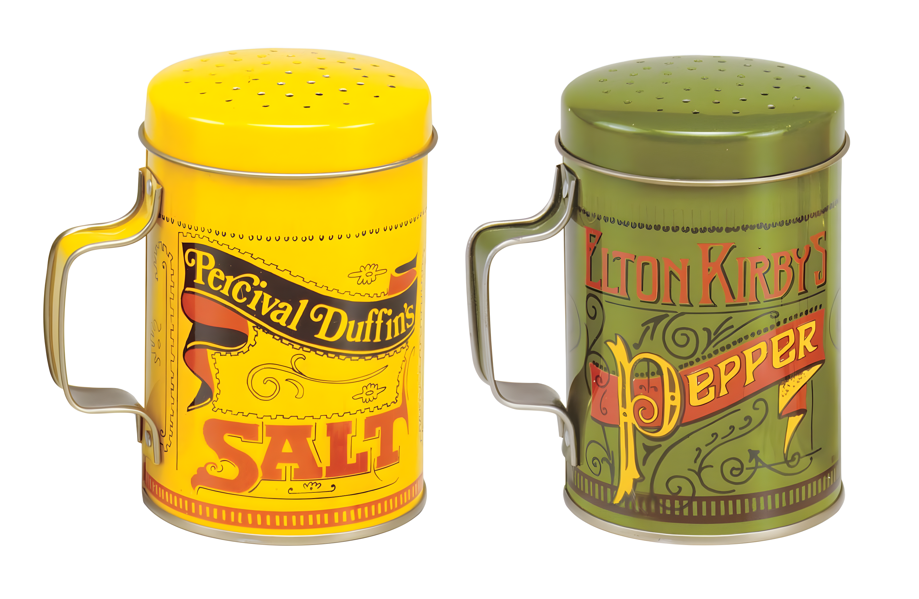 Nostalgic Yellow and Green Tin Salt & Pepper Shaker Set