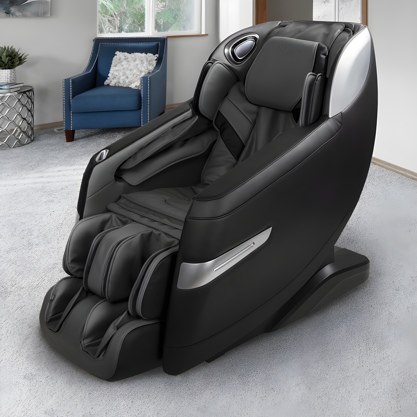 Quantum Black Faux Leather Full Body Massage Chair with 3D SL-Track Rollers