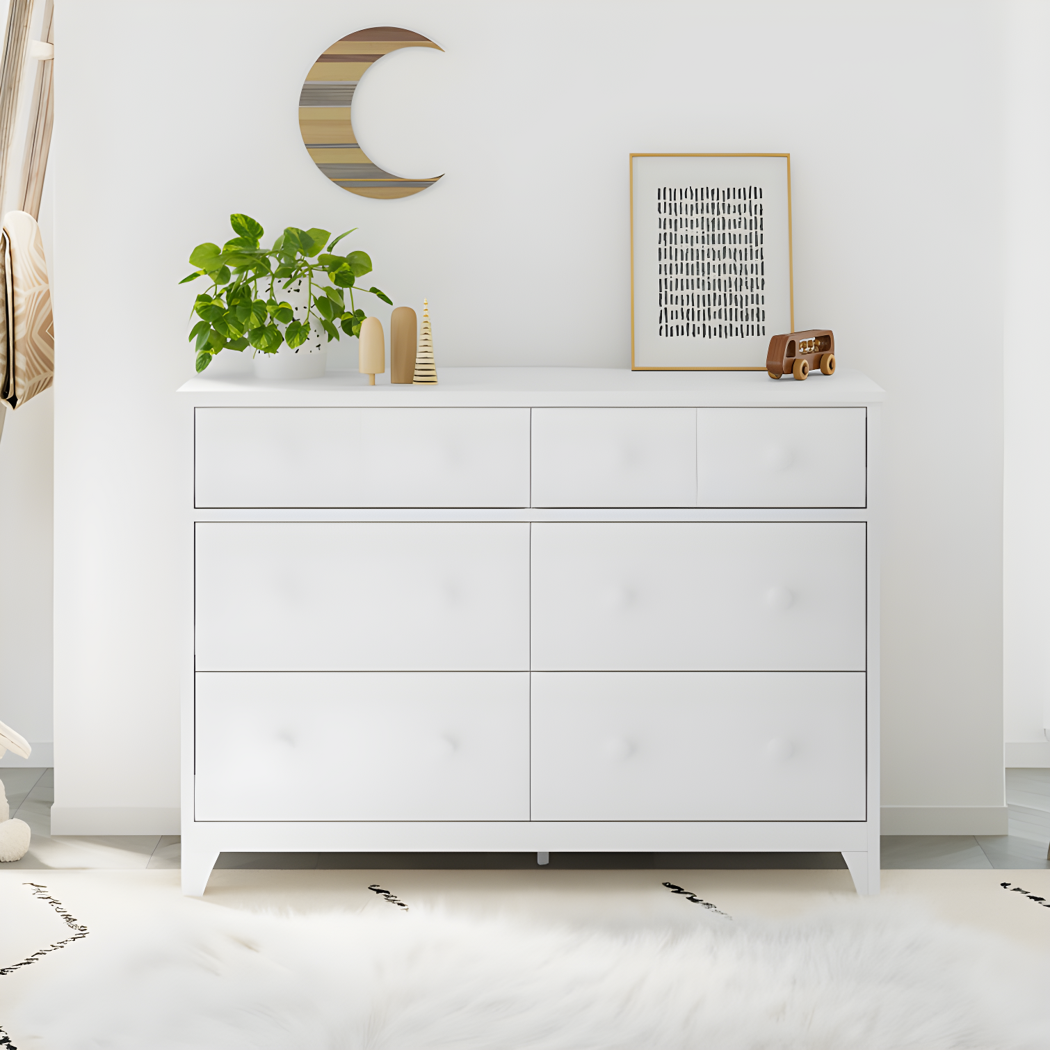 Farmhouse White Double Nursery Dresser with Shiplap Paneling