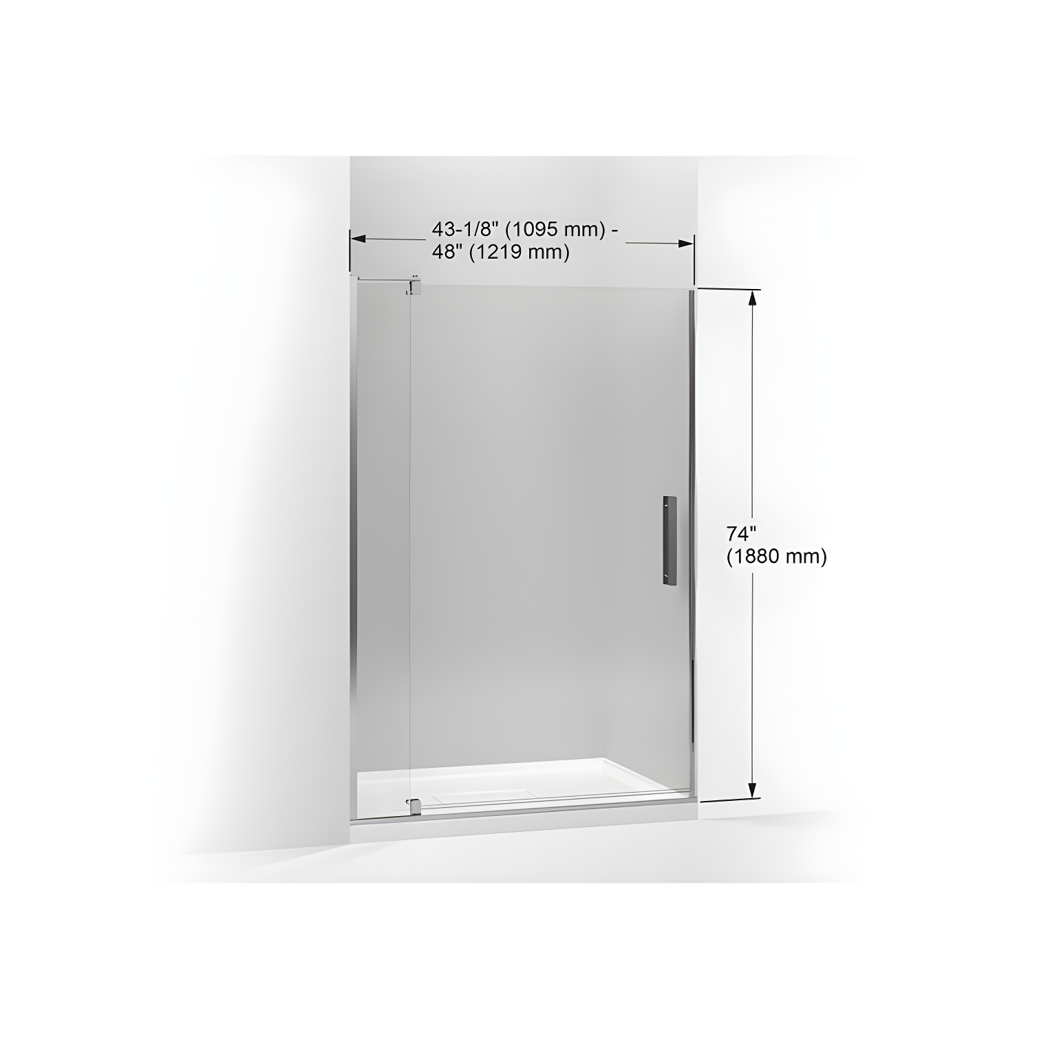 Revel 74" Frameless Pivot Shower Door in Bright Polished Silver