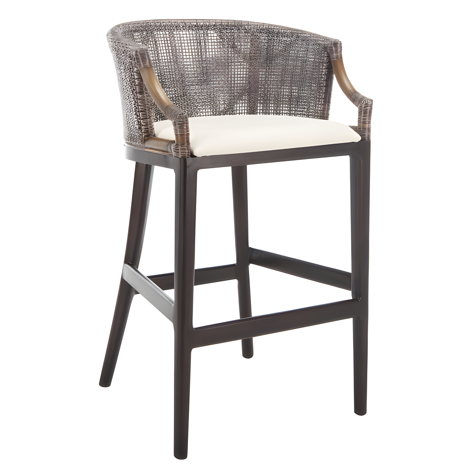 Virona Dark Brown Rattan Bar Stool with White Cushion