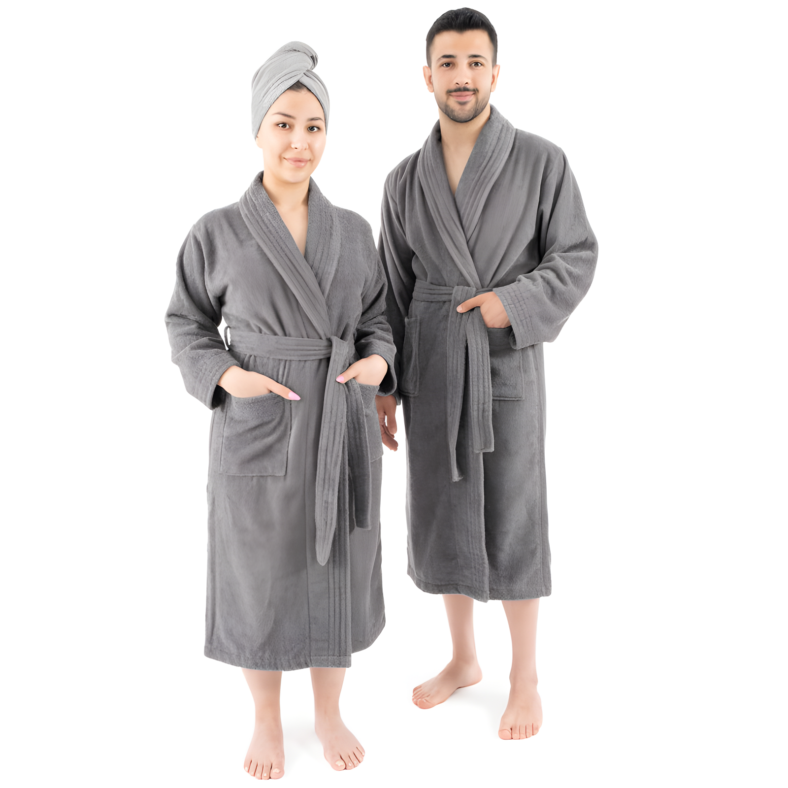 Gray Large Unisex Cotton Linen Turkish Bathrobe