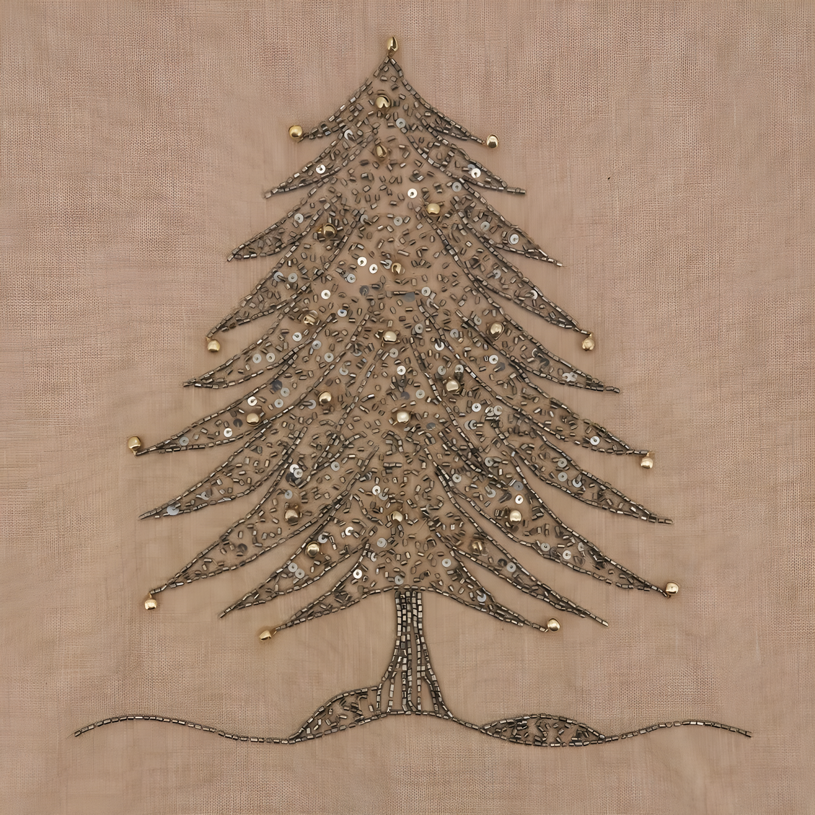 Silver Beaded Christmas Tree Skirt with Cotton Base, 72-inch