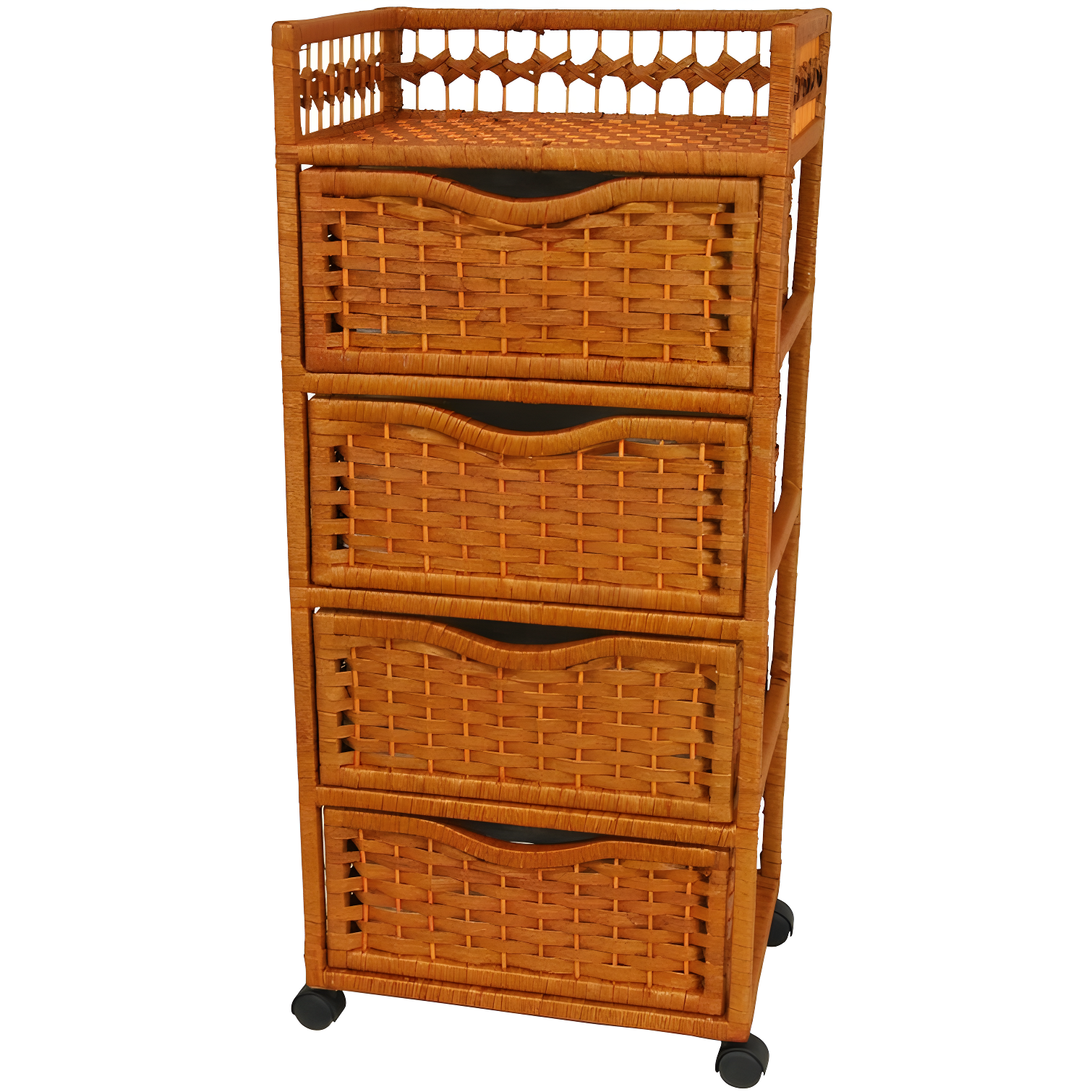 Honey Spruce 4-Drawer Storage Chest with Casters