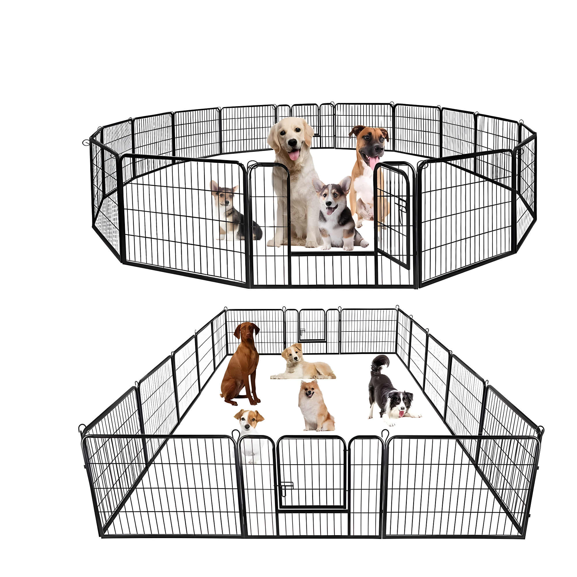 Black Metal 8-Panel Foldable Dog Playpen with Latch