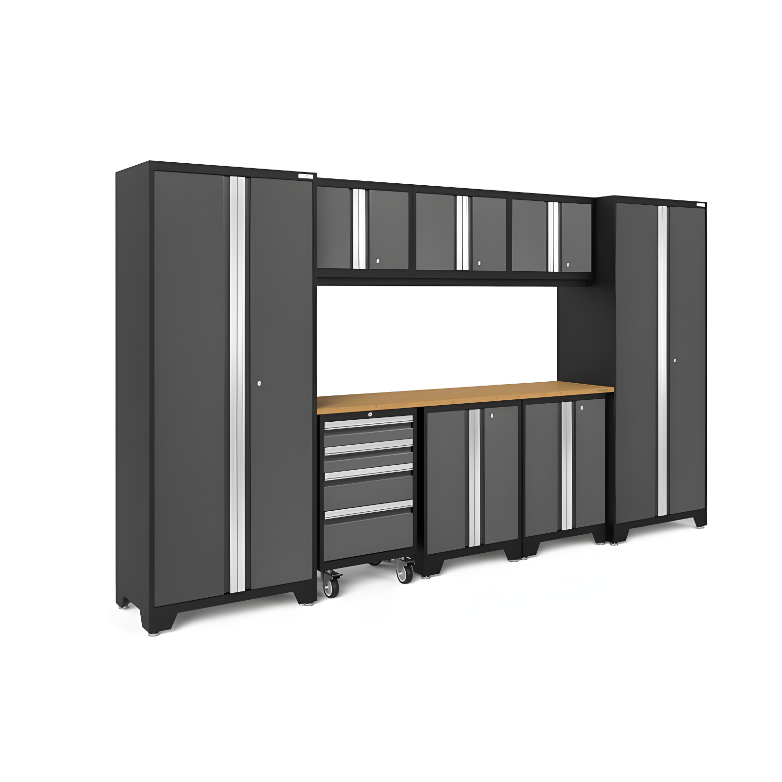 Gray Lockable Steel Cabinet with Bamboo Worktop and Adjustable Shelving