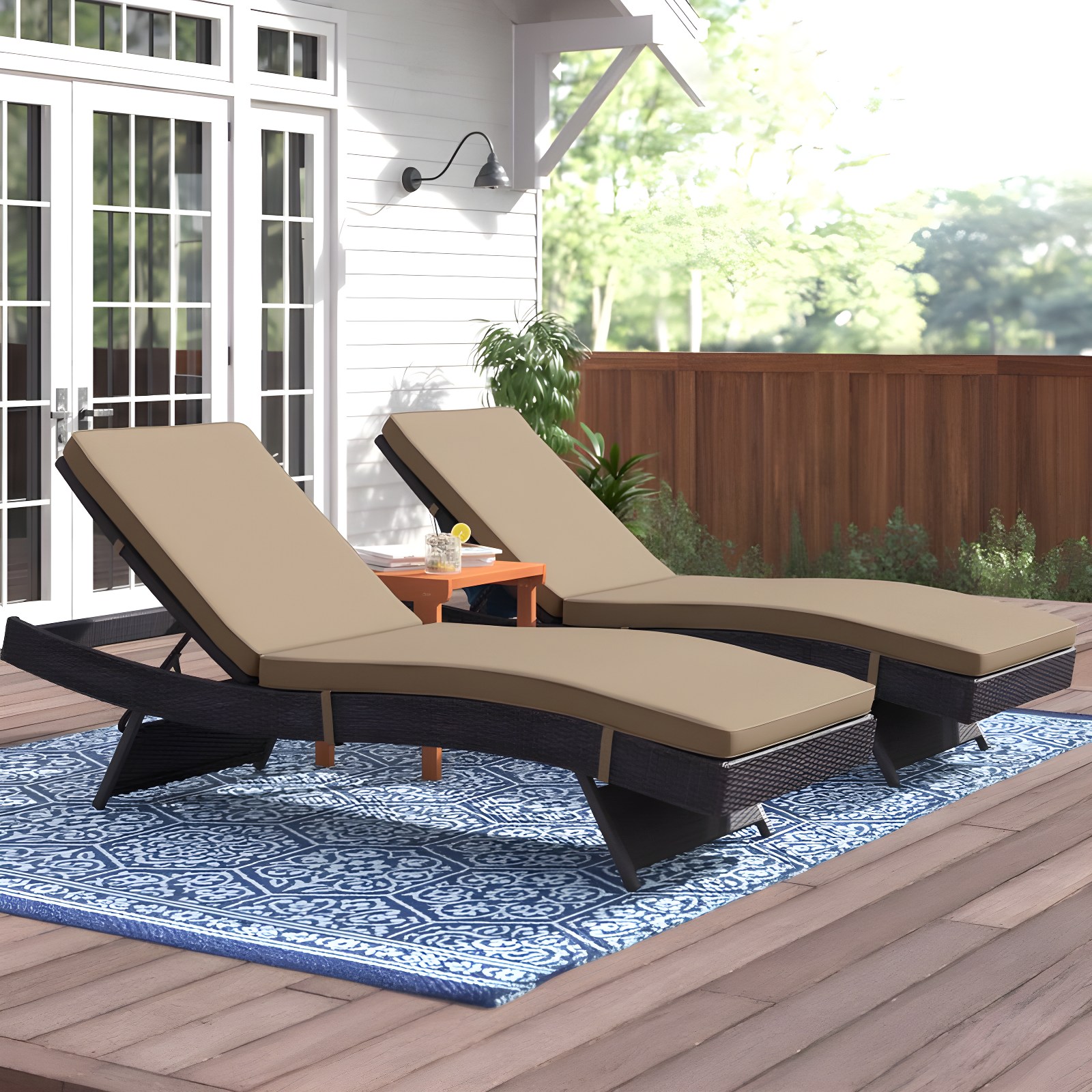 Espresso Mocha Outdoor Rattan Chaise Lounger Set