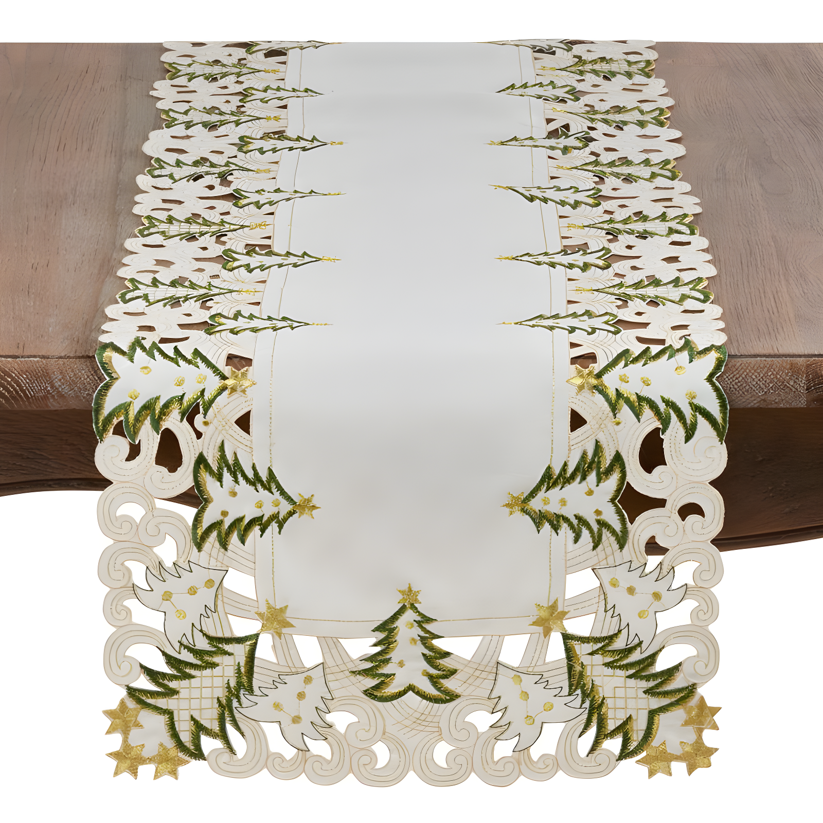 Ivory Polyester Christmas Tree Holiday Table Runner