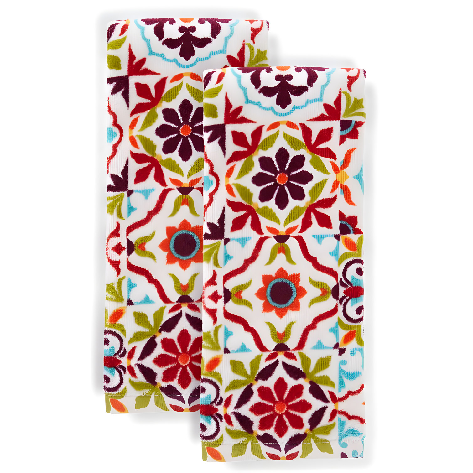 Fiesta Multicolor Cotton Tile Pattern Kitchen Towel Set, 2 Piece