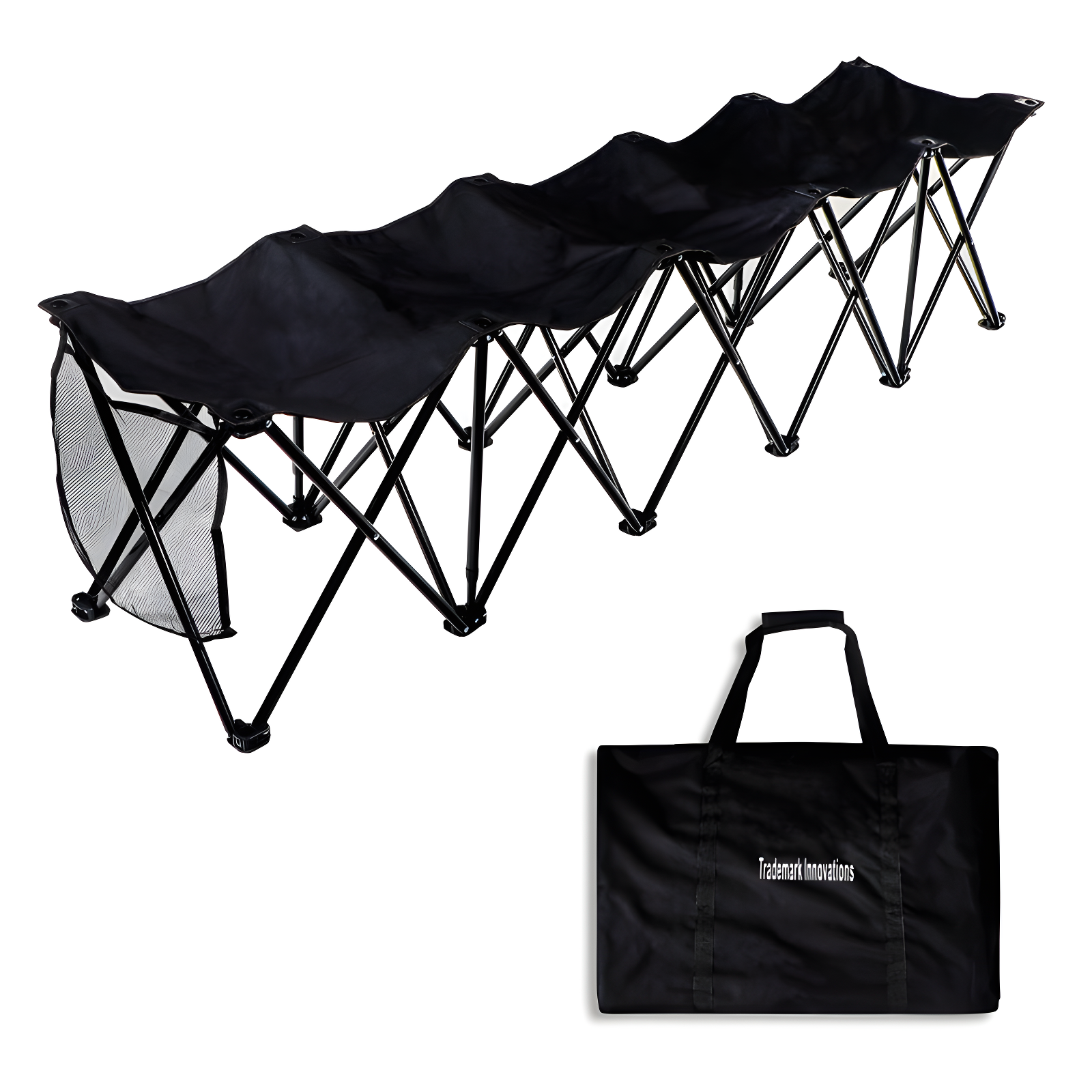 Black Portable 5-Seater Folding Steel Frame Bench