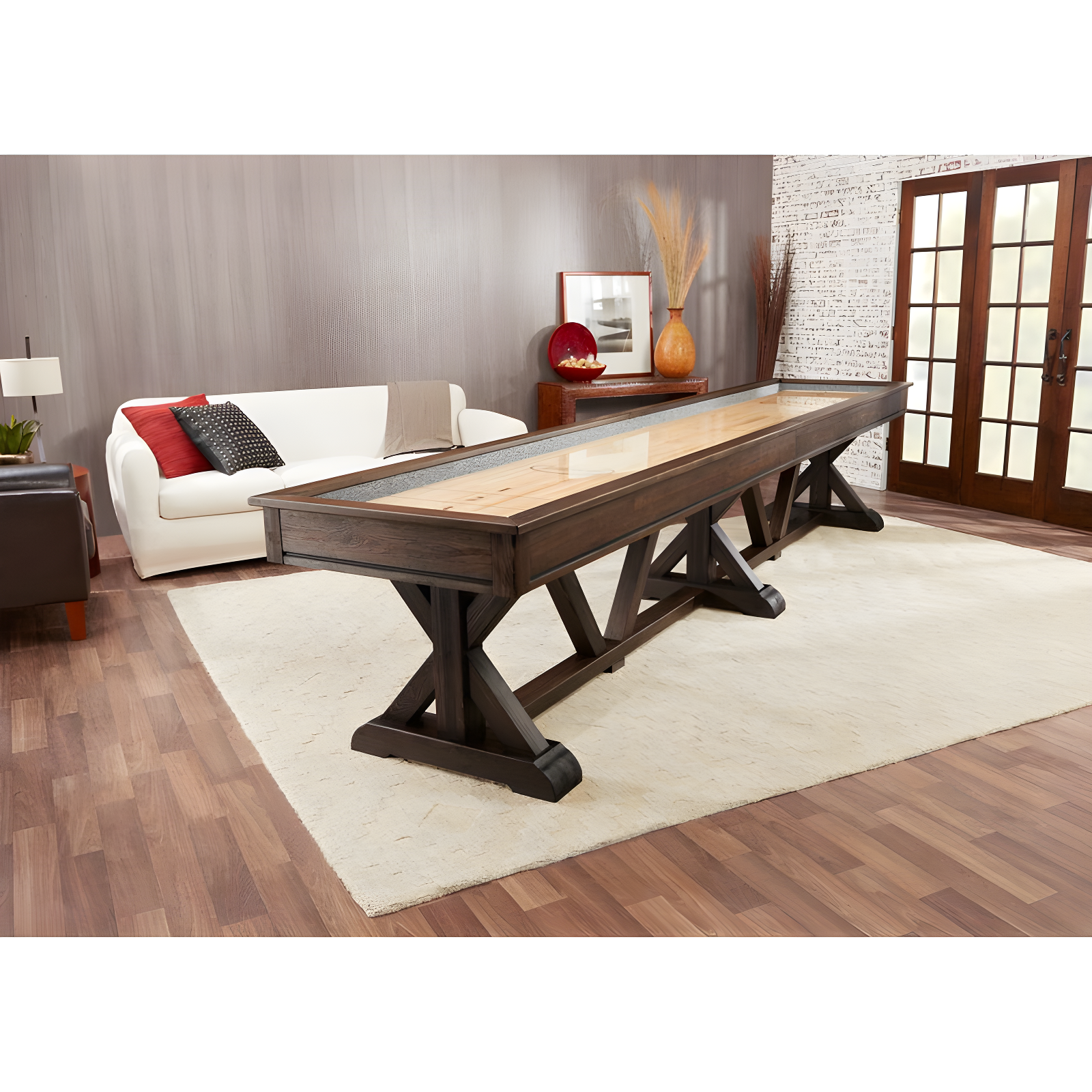 Weathered Black 16' Pro-Style Shuffleboard Table with Trestle Legs