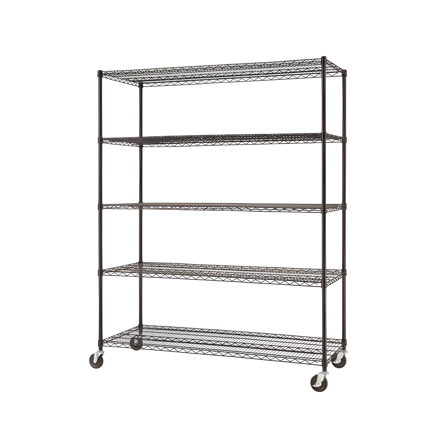 Trinity 60'' Black 5-Tier Adjustable Steel Wire Shelving Unit with Wheels