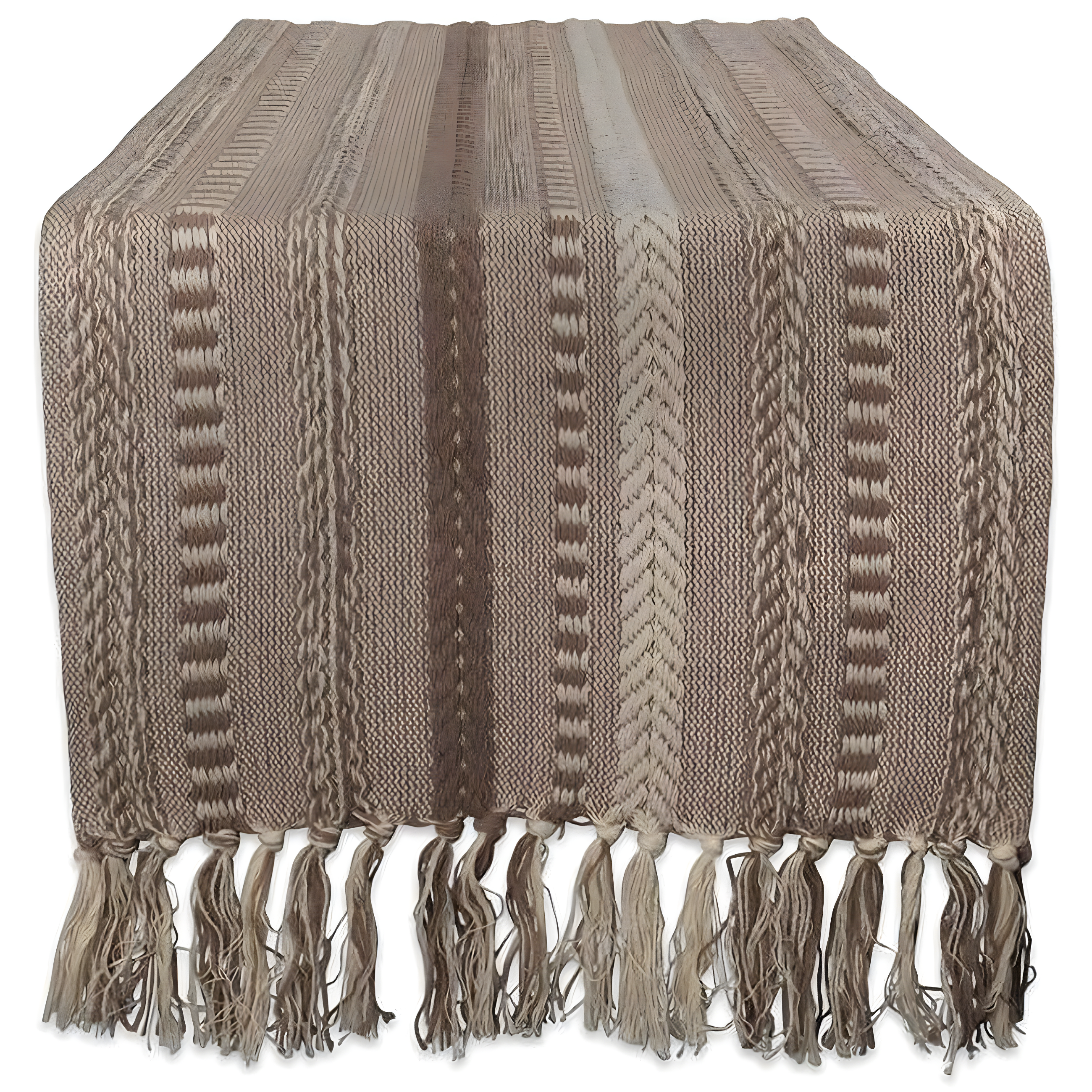 Stone Braided Cotton Table Runner with Fringe, 15x108"