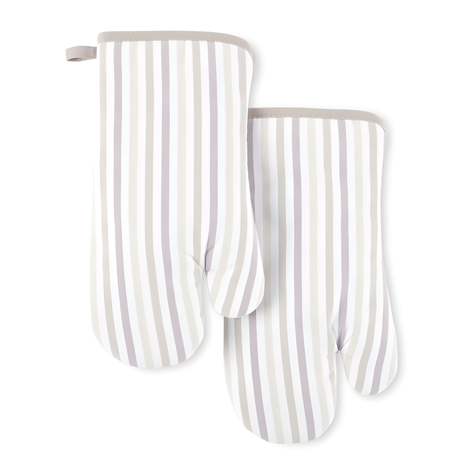 Beige and Brown Striped Cotton Oven Mitt Set, 2-Pack