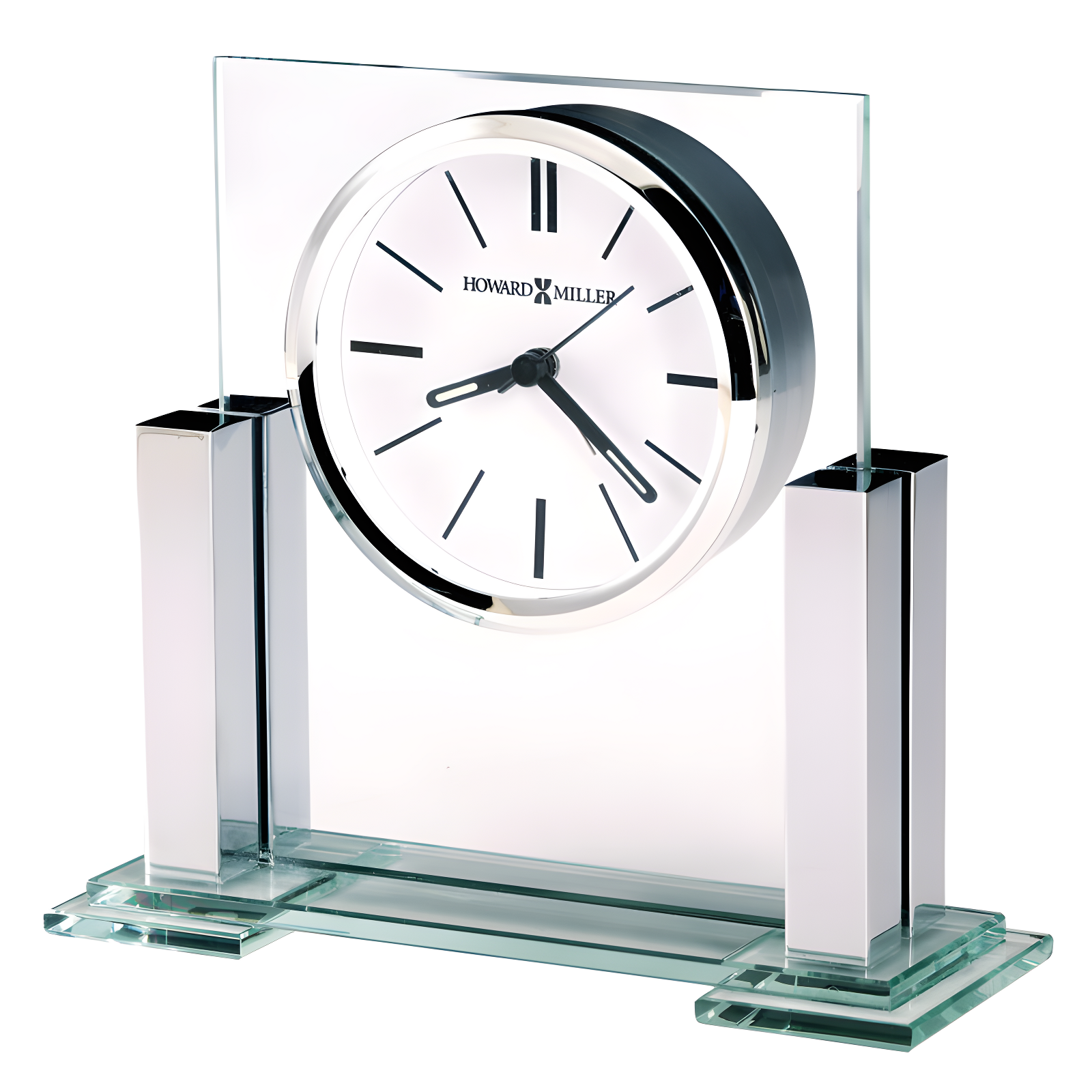 Polished Silver and Clear Glass Tabletop Alarm Clock