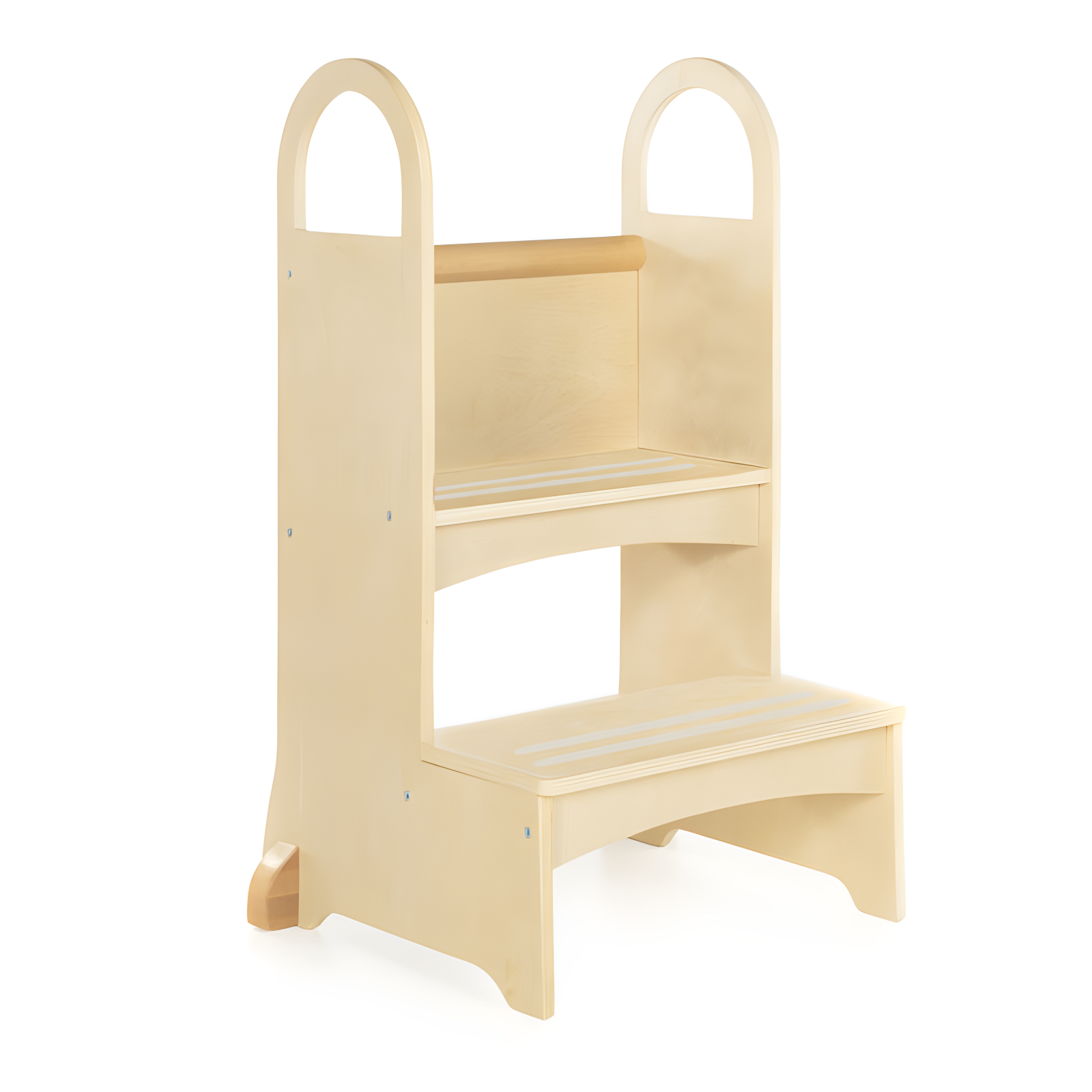 Natural Wooden Two-Step Kids' Stool with Handles