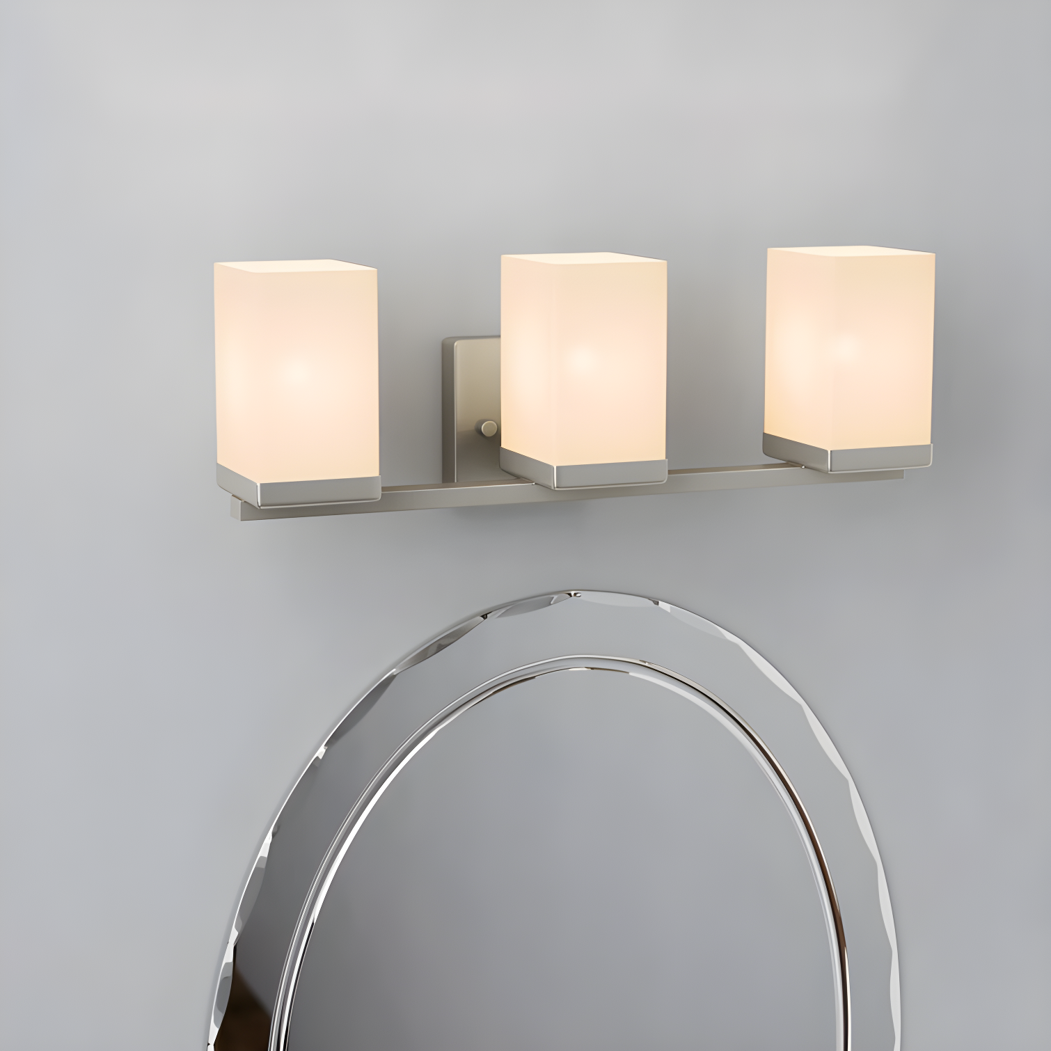 Modern Brushed Nickel 3-Light Bathroom Vanity Lighting with Dimmable White Shades