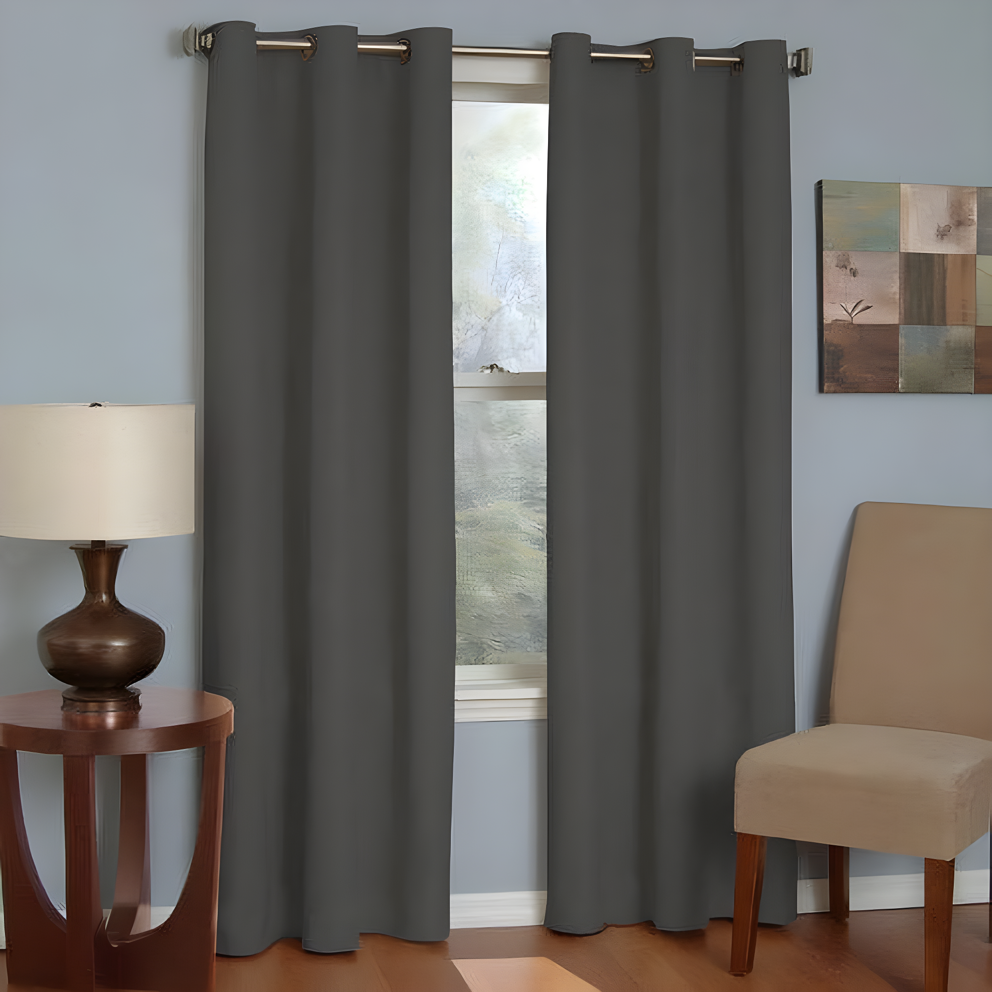 Smoke Gray Polyester Blackout Grommet Window Curtains