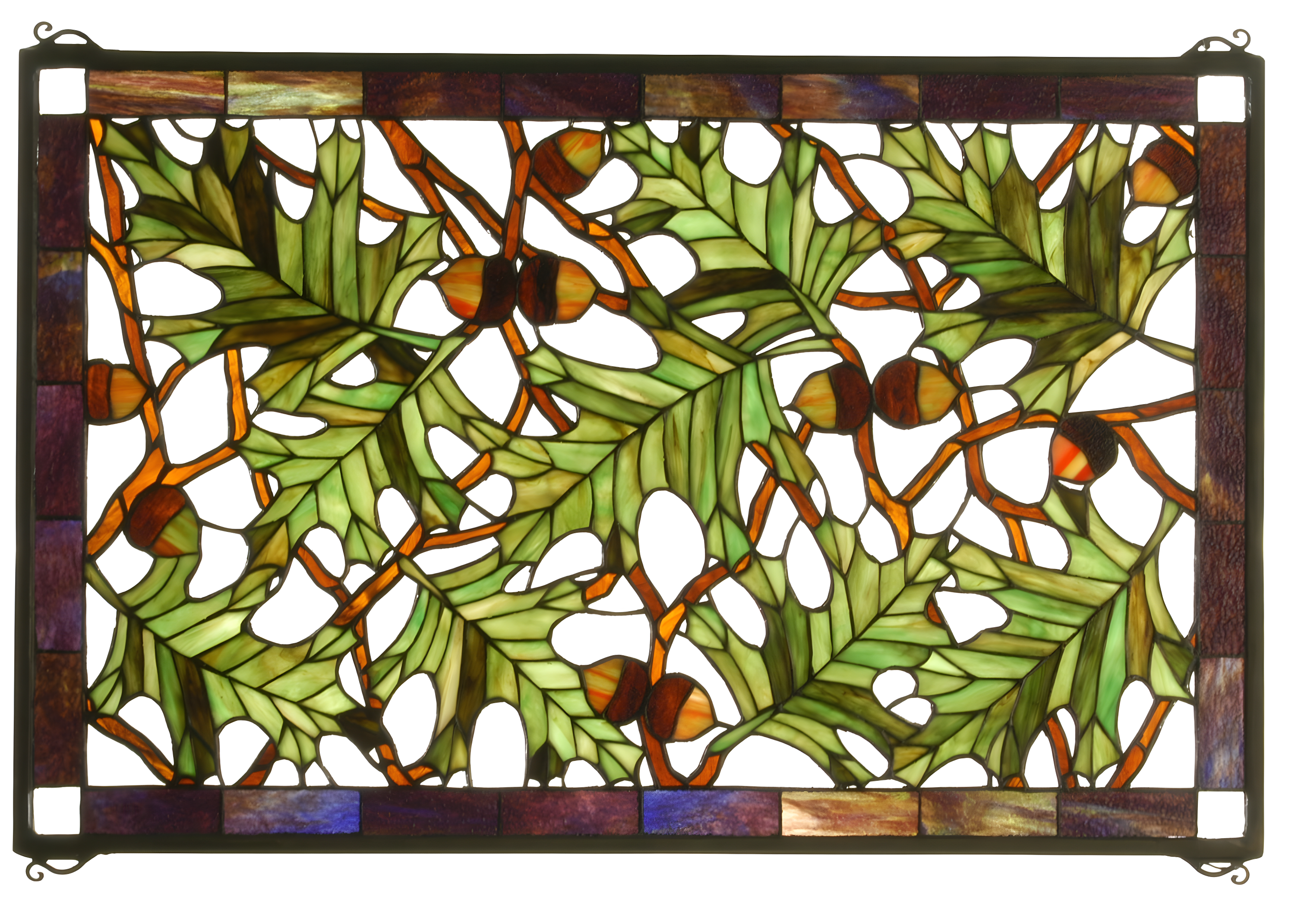 Acorn and Oak Leaf Stained Glass Window Panel