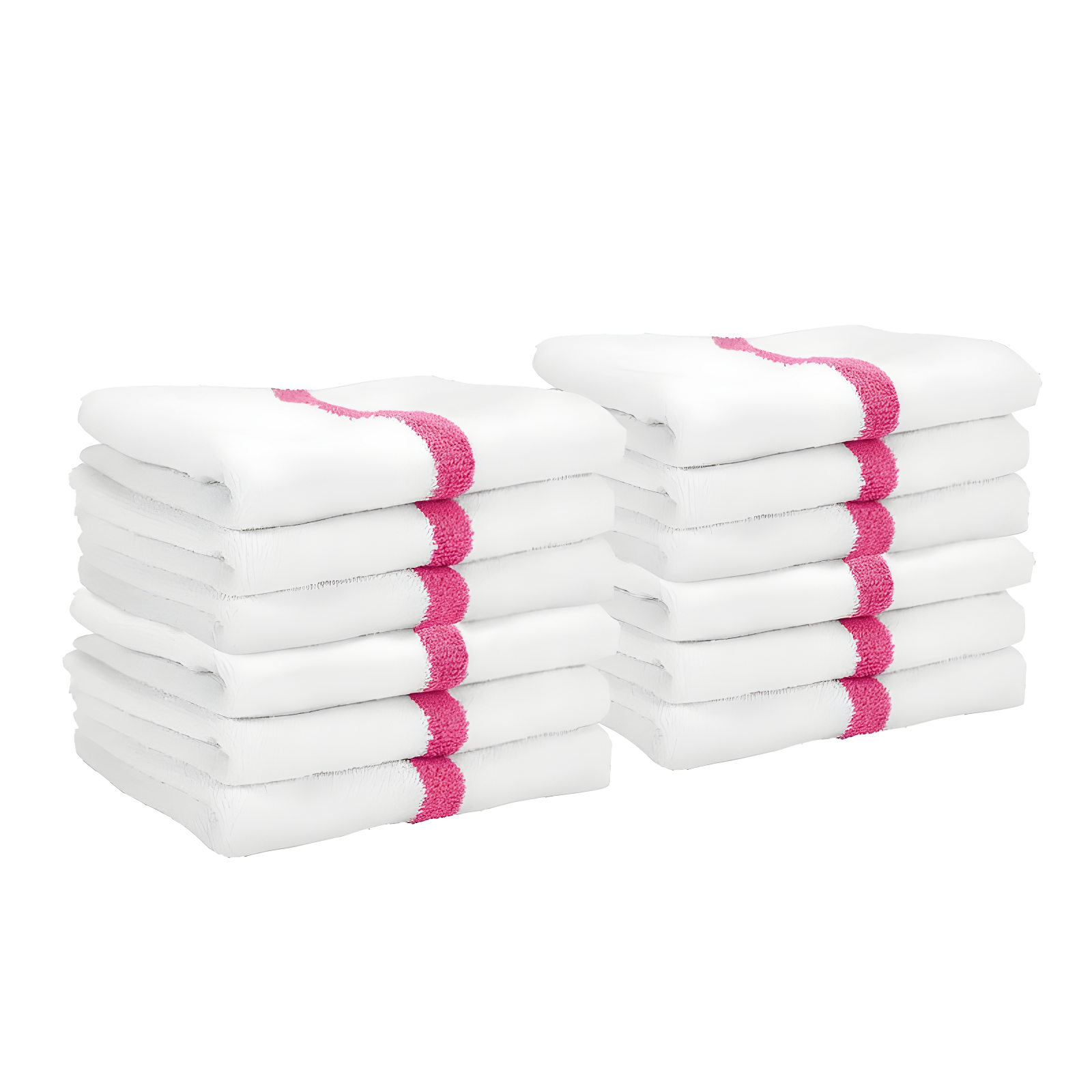 White Cotton Hand Towels with Pink Stripe, Set of 12