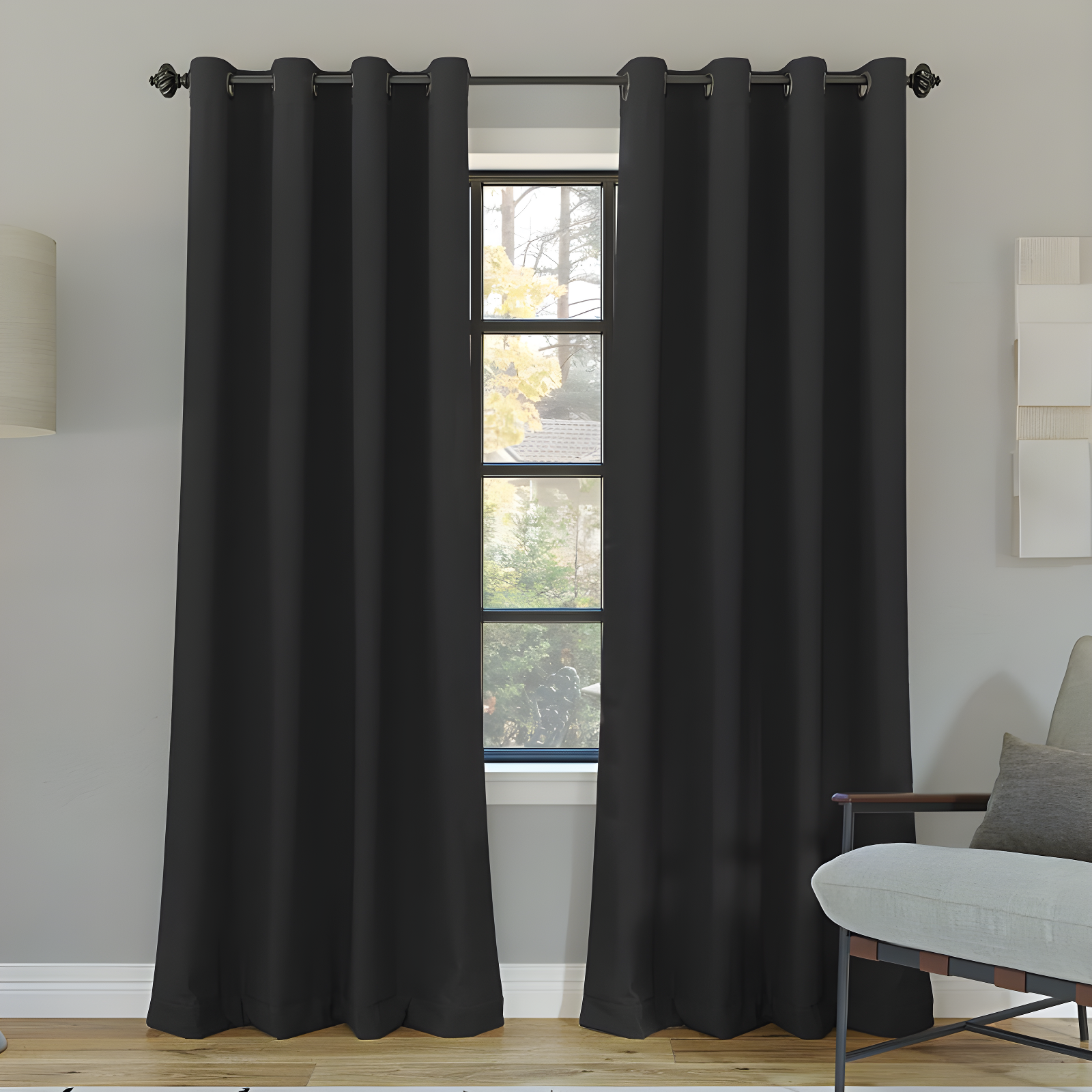 Coal Black 95" Polyester Blackout Grommet Curtain Panel