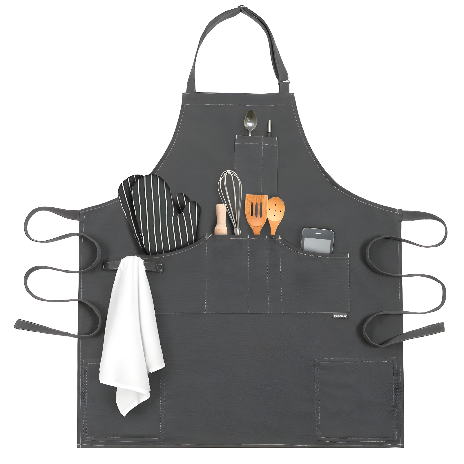 Gray Heavy Duty Cotton Canvas Chef Apron with Pockets