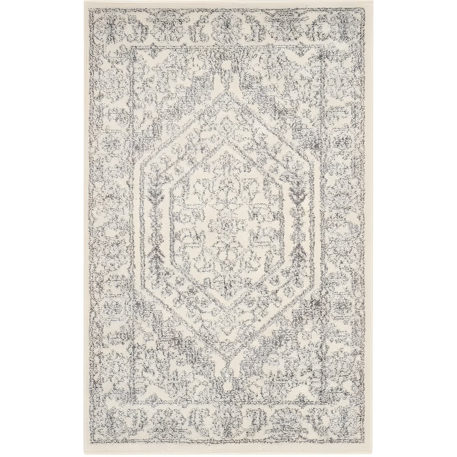 Ivory and Silver Medallion Synthetic Area Rug 2'6" x 4'