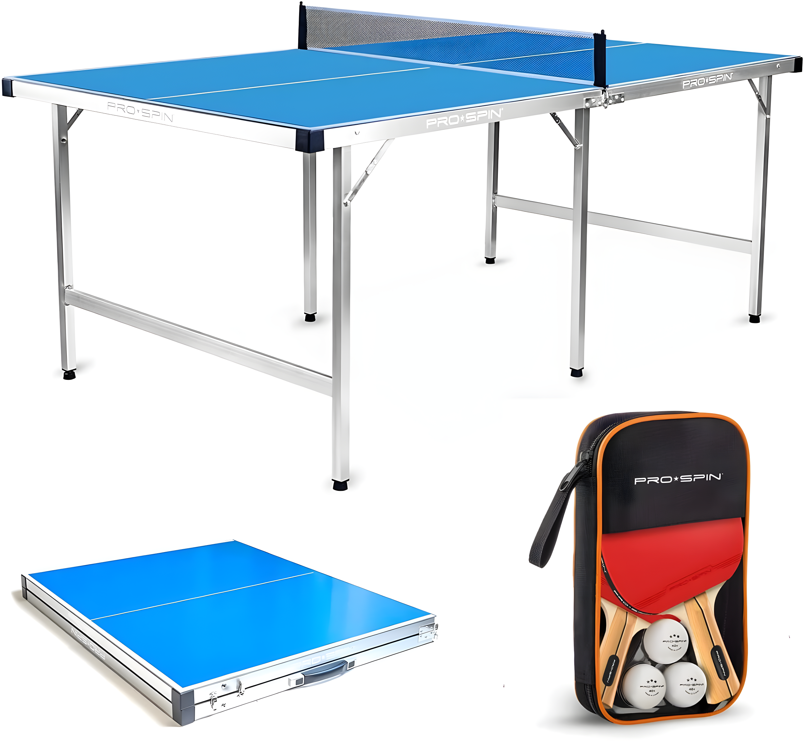 PRO-SPIN Blue Aluminum Folding Outdoor Ping Pong Table with Net