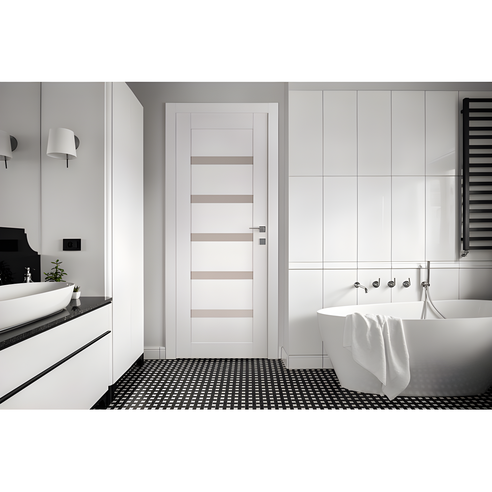Snow White Solid Core Door with Frosted Glass Panels