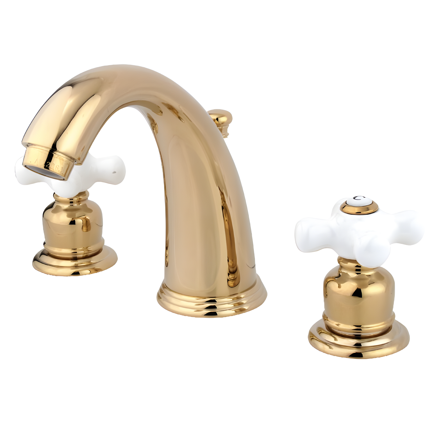 Victorian Polished Brass Widespread Bathroom Faucet with White Handles