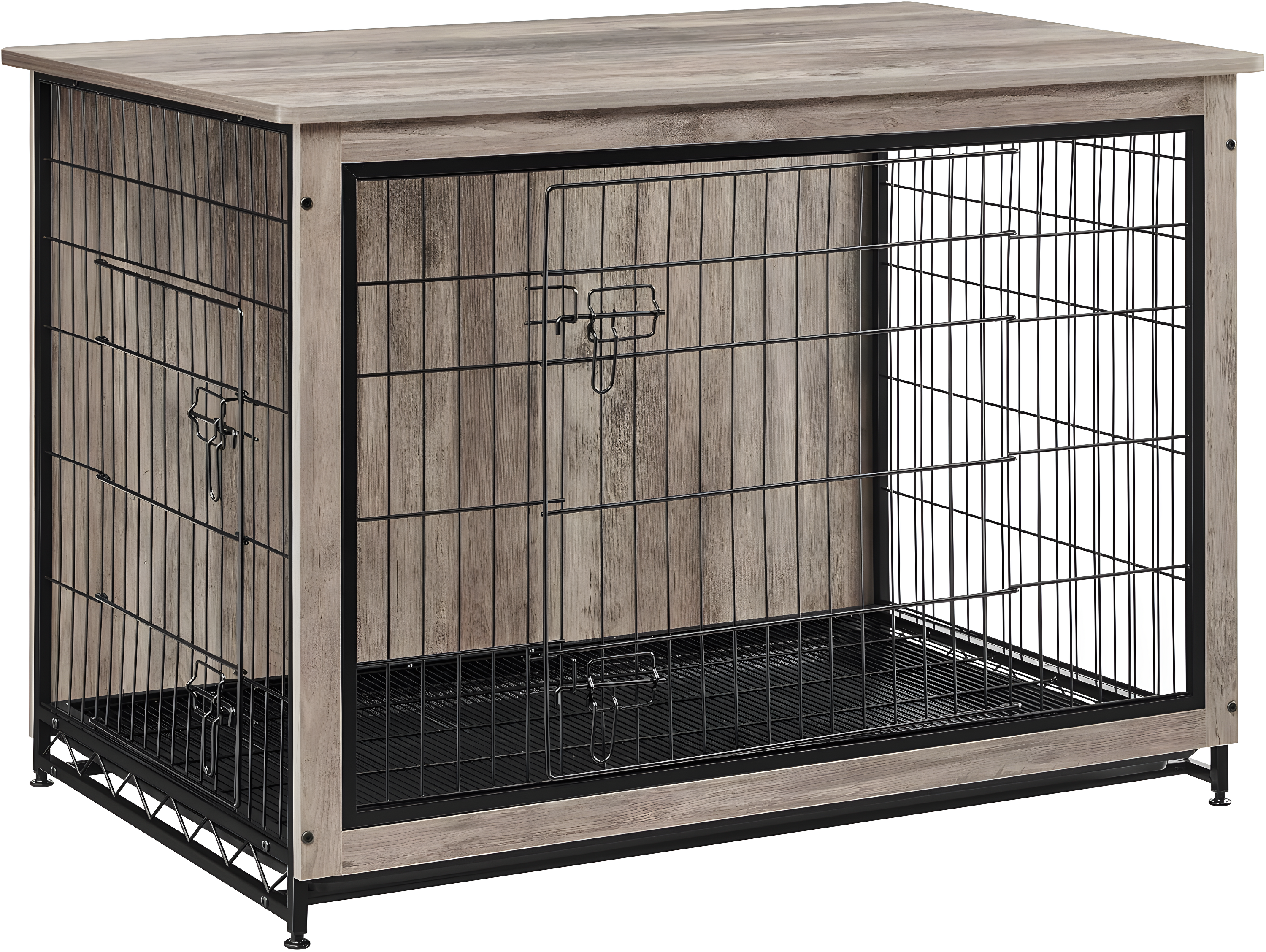 Extra Large Greige and Black Particleboard Dog Crate Table