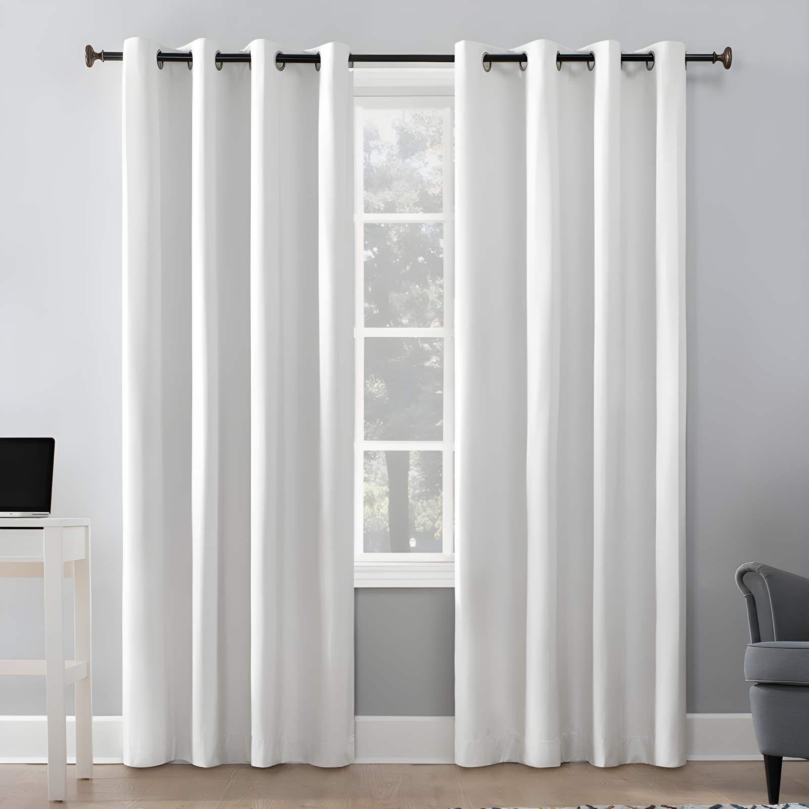 White Thermal Insulated Blackout Grommet Curtain Panel, 50" x 95"