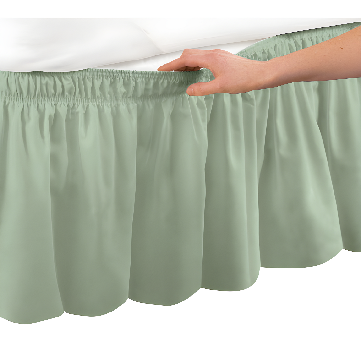 Sage Elastic Ruffled Wrap Around Bed Skirt, Queen/King