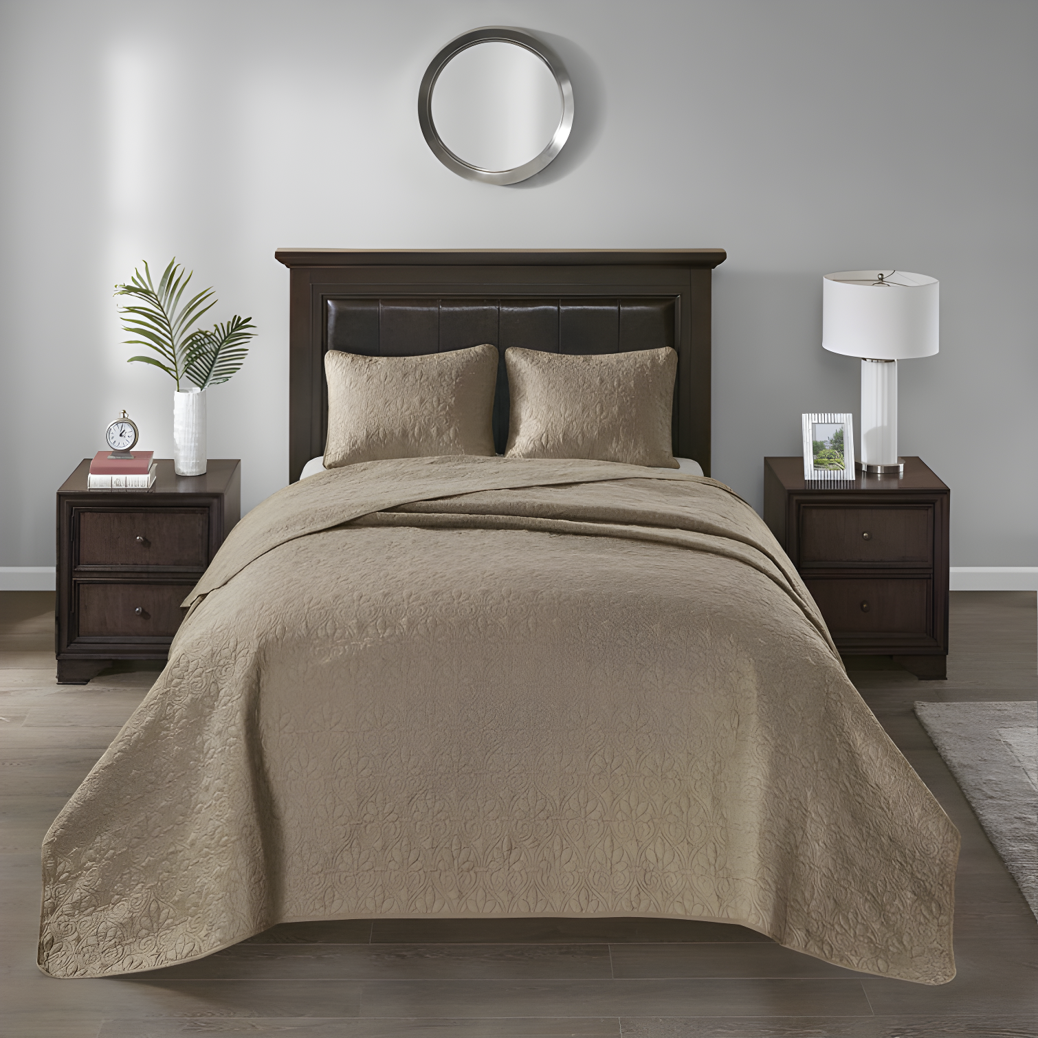 Khaki Full Microfiber Reversible Bedspread Set