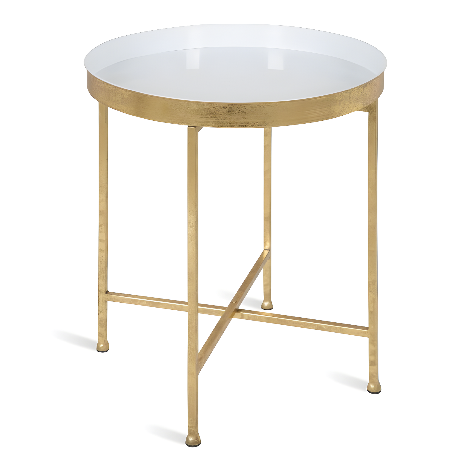 Celia Round White and Gold Metal Mirrored Side Table, 21"