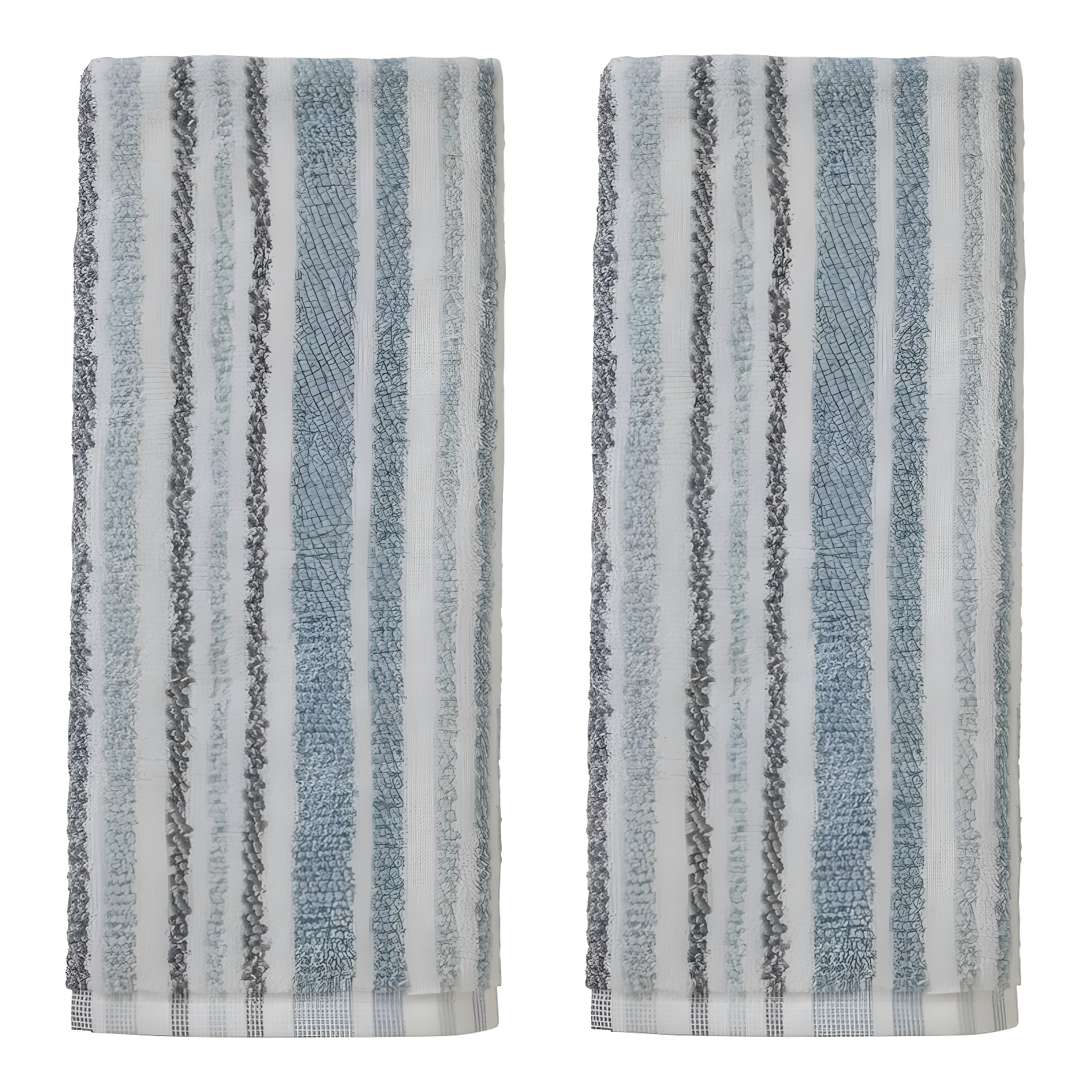 Coastal Aqua Striped Cotton Hand Towels Set of 2