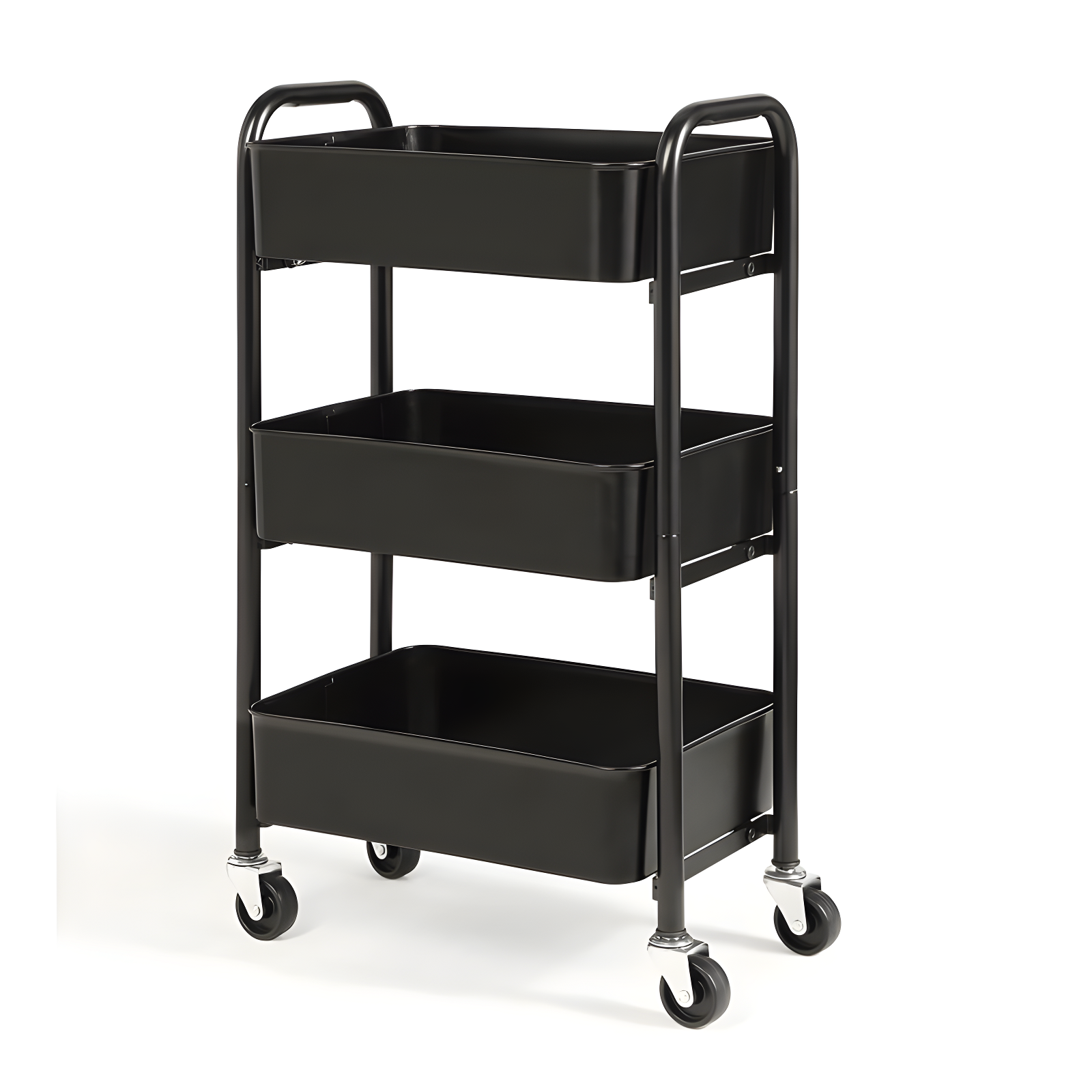 Black Metal 3-Tier Rolling Storage Cart with Caster Wheels