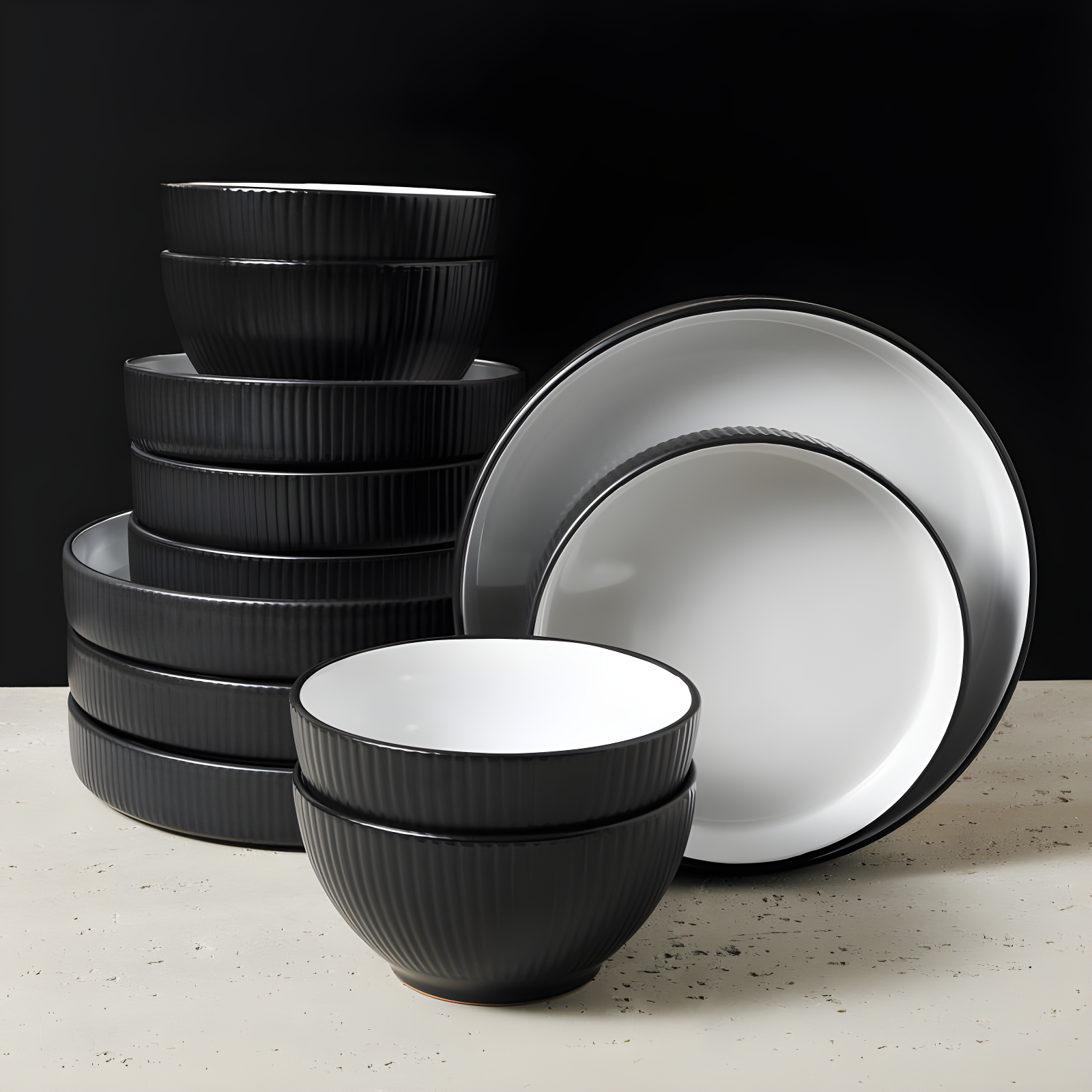 Christian Siriano Black and White Ceramic 12-Piece Dinnerware Set