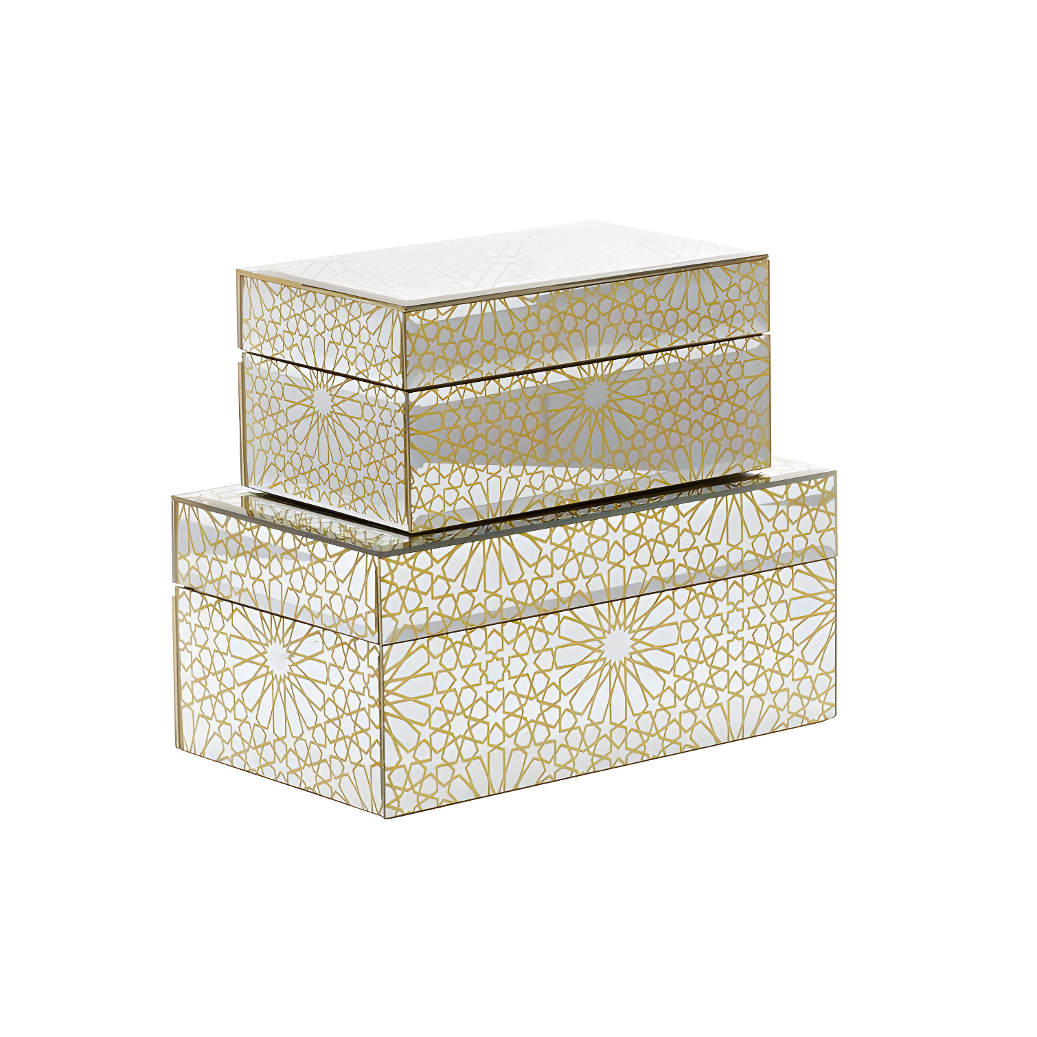 Gold and Silver Glossy Wood Rectangular Jewelry Box Set