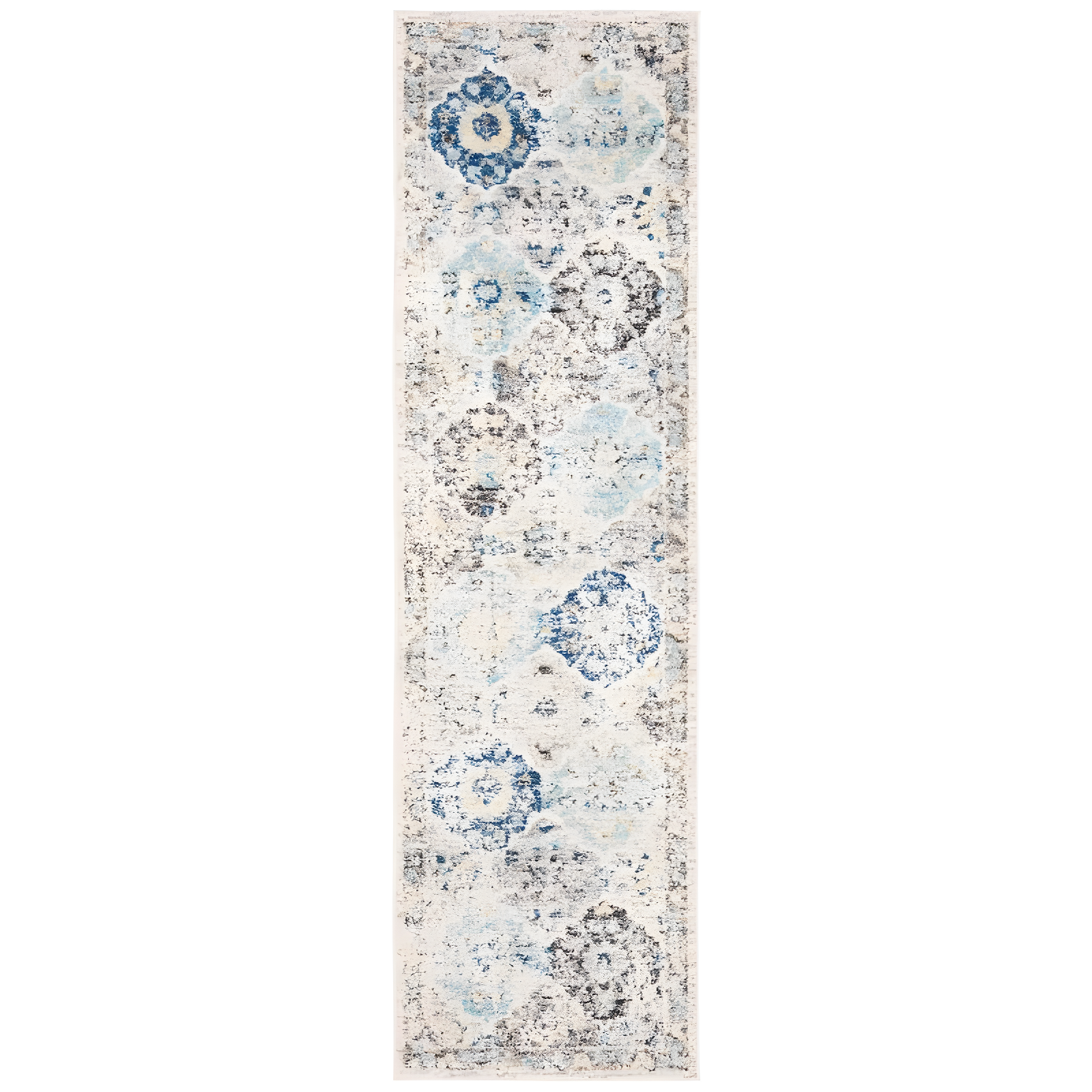 Ivory and Aqua Rectangular Cotton Synthetic Area Rug 9' x 12'