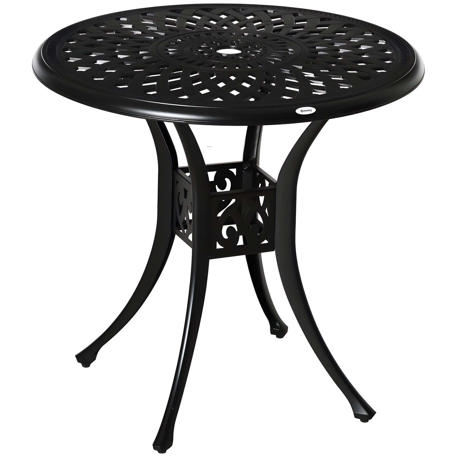 Antique Black Cast Aluminum Round Patio Dining Table with Umbrella Hole