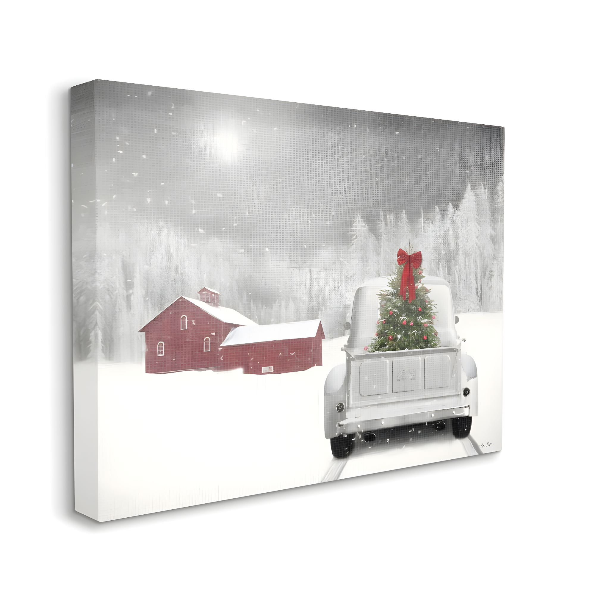 Christmas Tree at Twilight Snowy Scene Canvas Wall Art