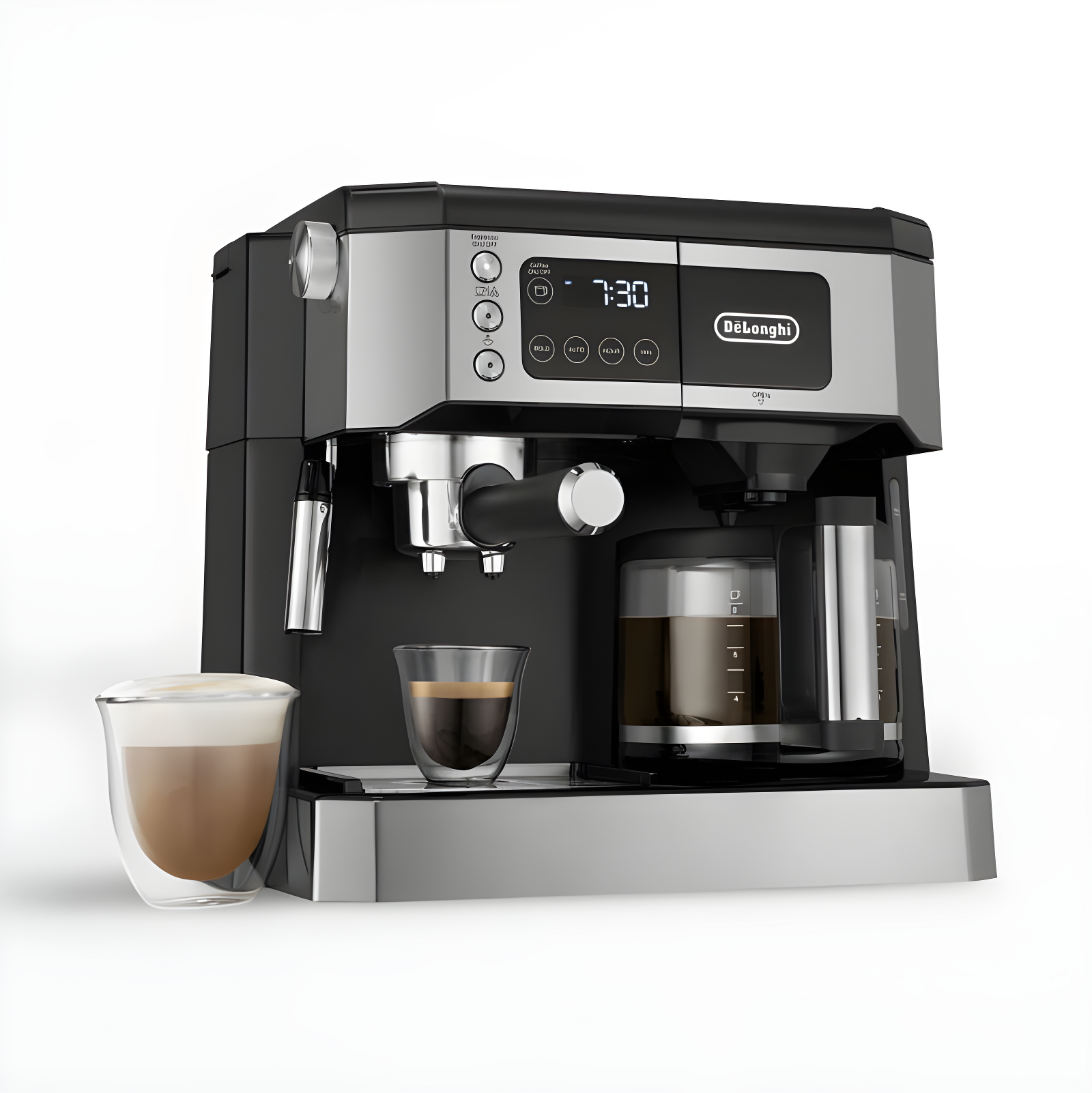 DeLonghi Black Stainless Steel Coffee and Espresso Machine with Steam Wand