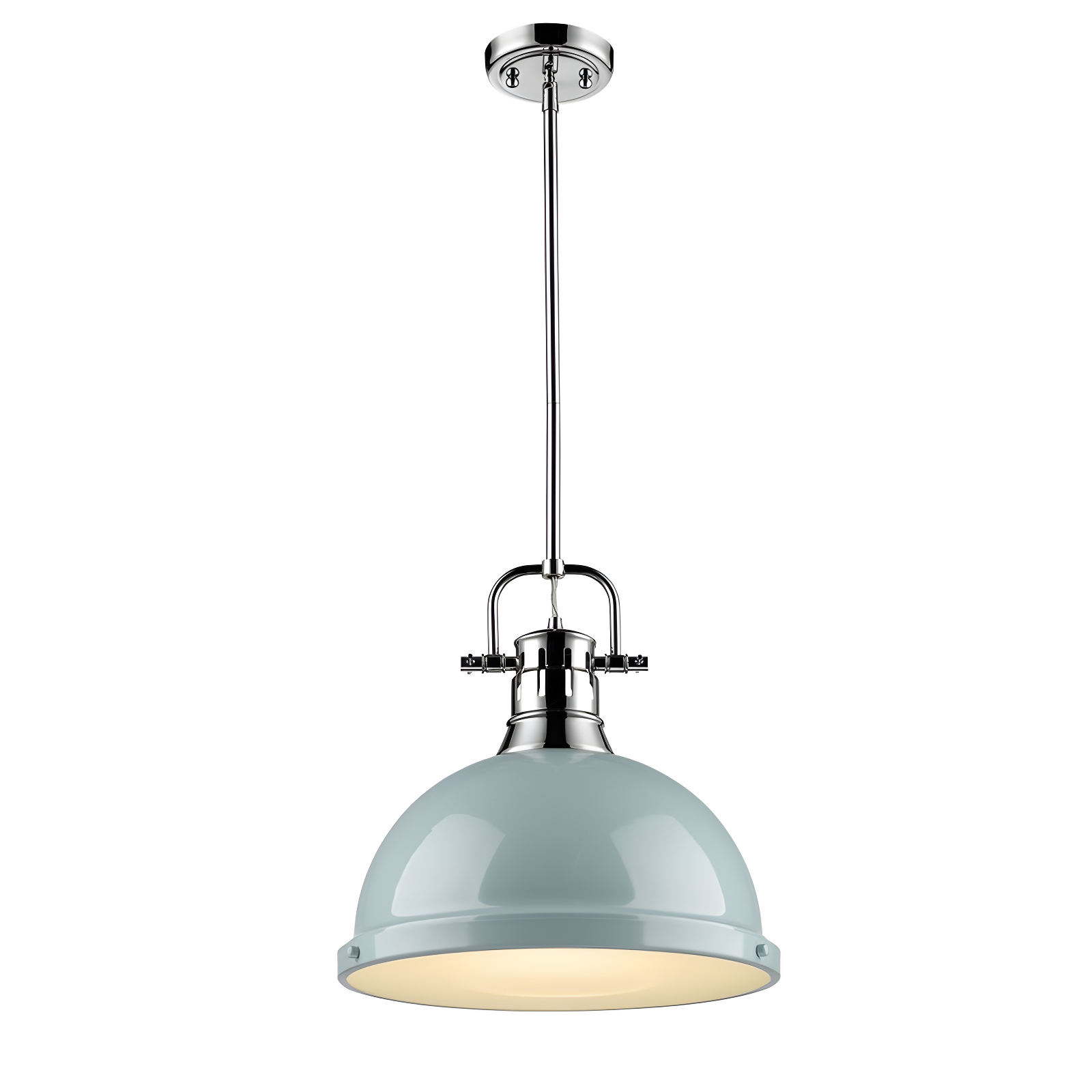 Transitional Seafoam Shade Chrome Large Pendant Light