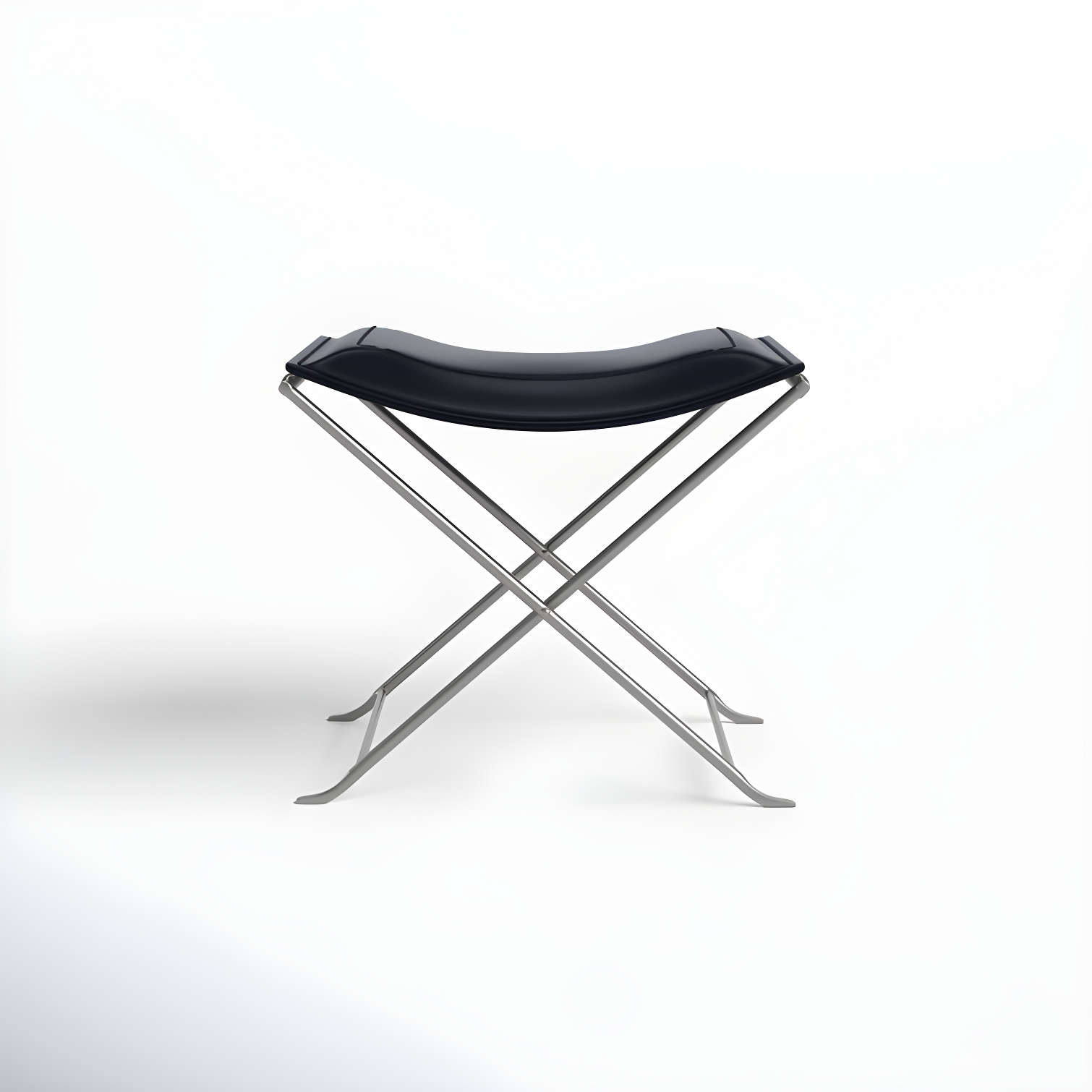 Melton Black Leather and Iron Folding Accent Stool