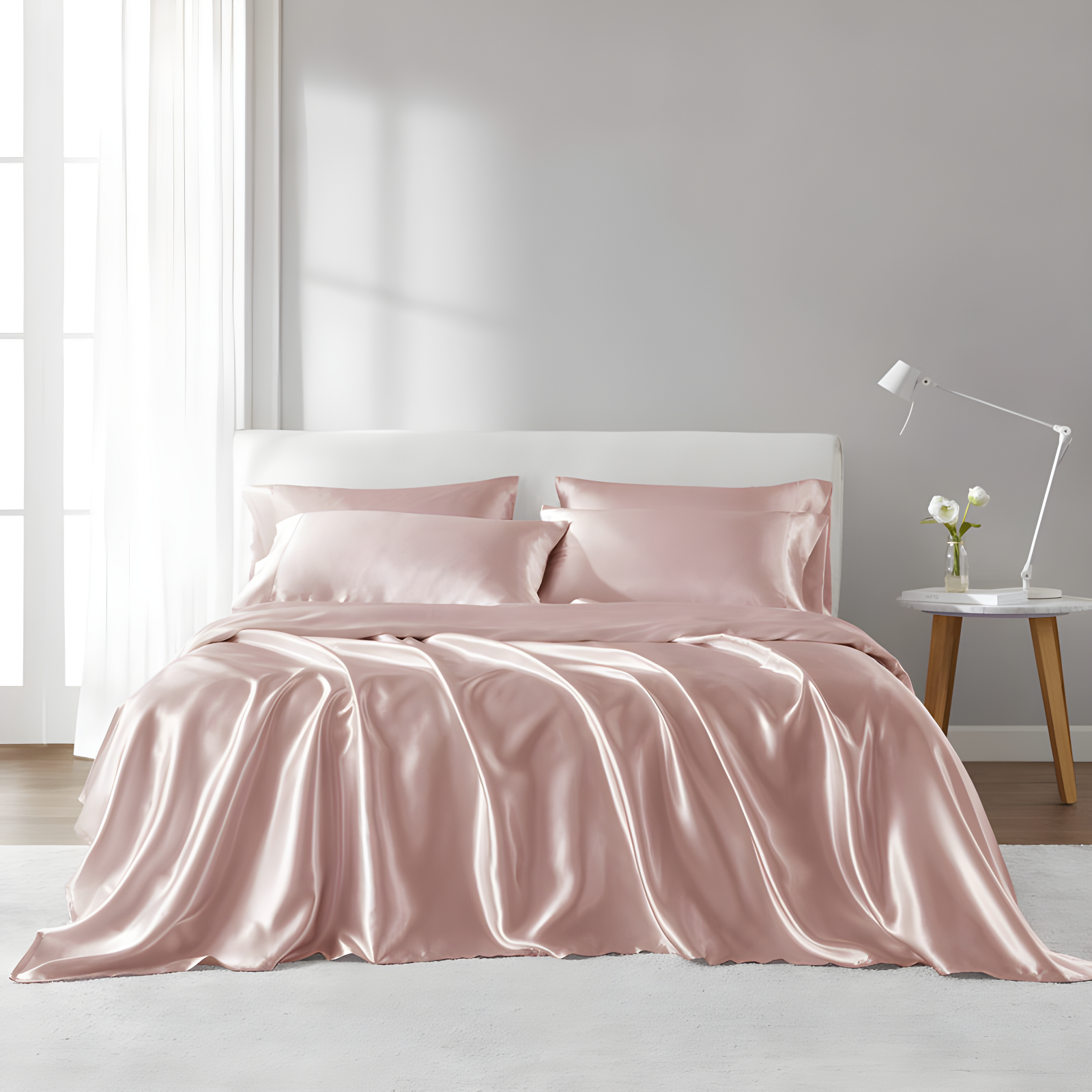 Blush Satin Full Sheet Set with Stain Protection