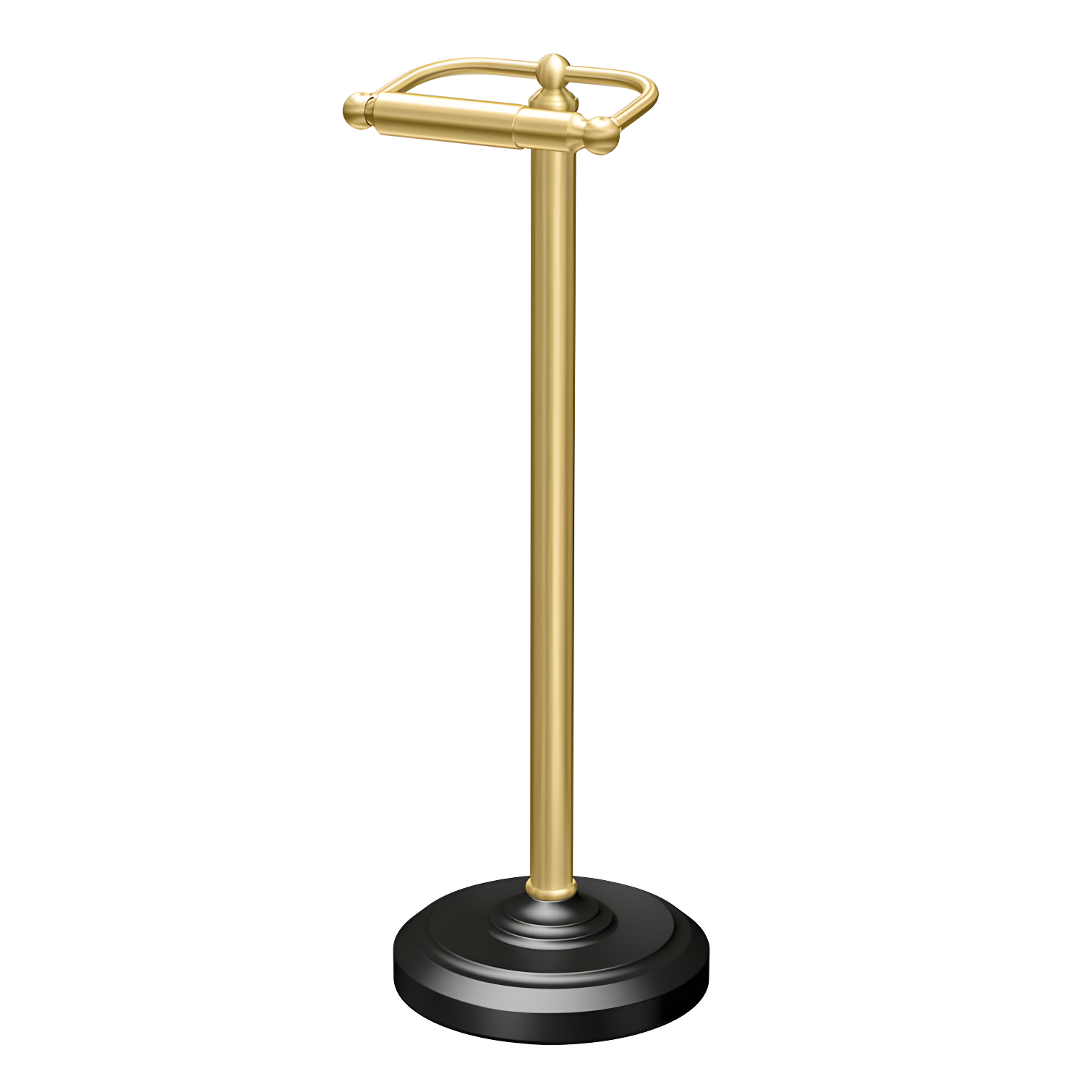 Matte Black and Brass Freestanding Toilet Paper Holder with Weighted Base