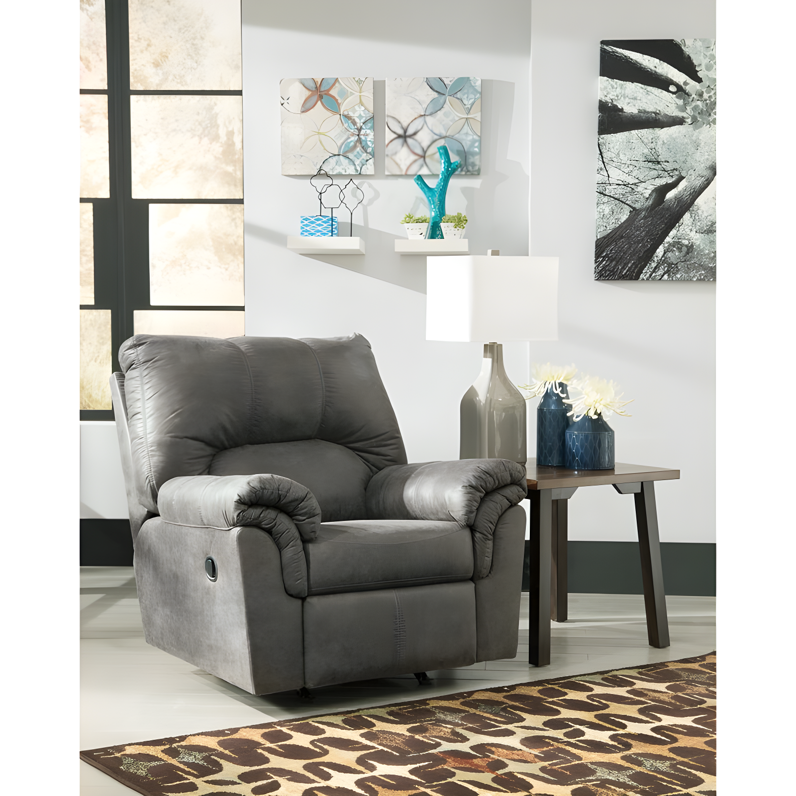 Slate Gray Faux Leather Traditional Recliner, 42" Wide