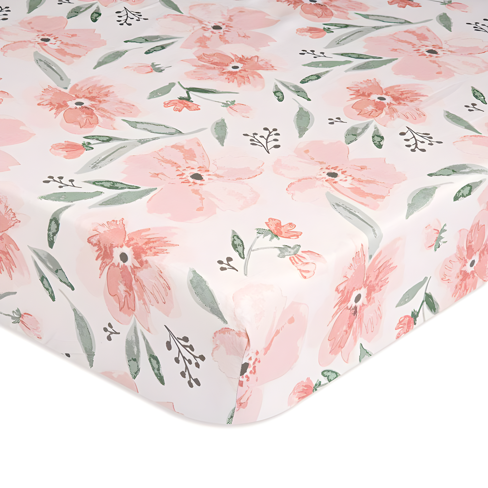 Pink Floral Cotton Sateen Toddler Crib Sheet Set